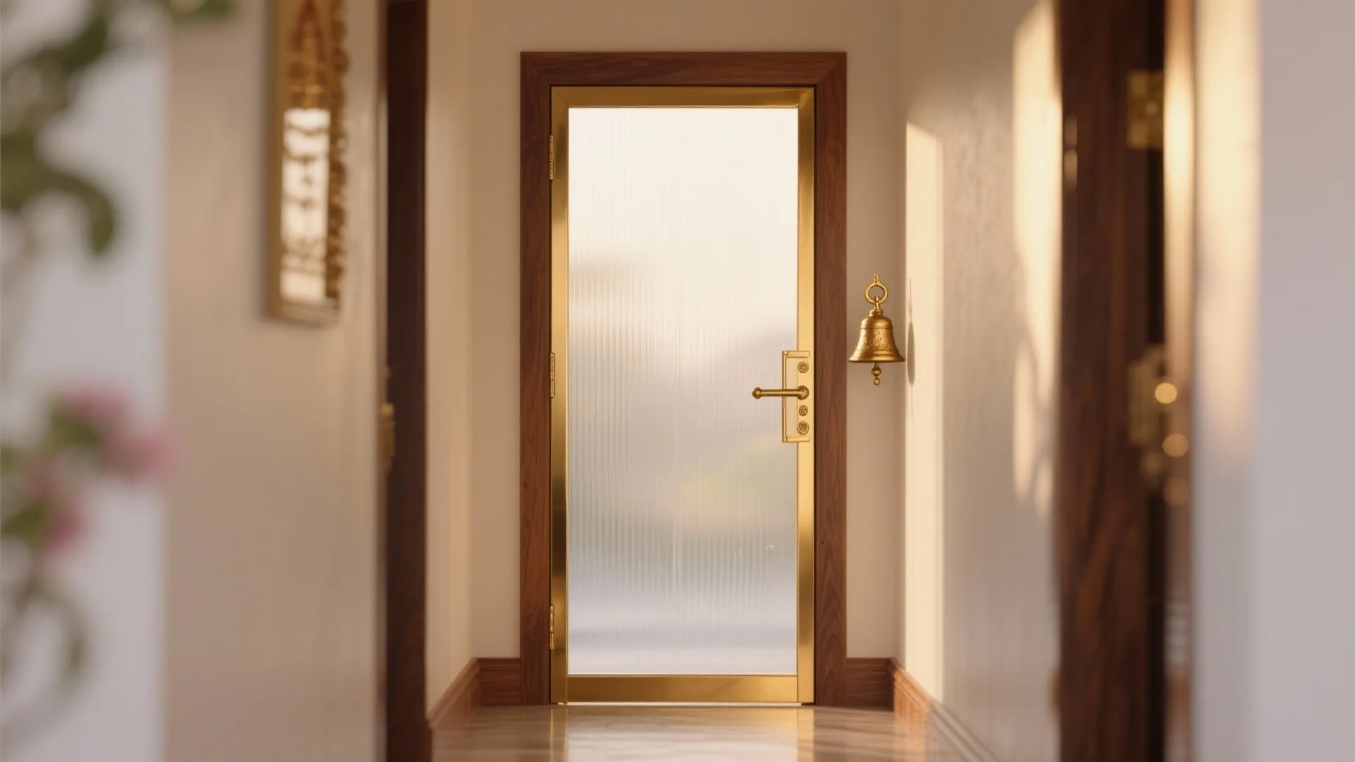 Frosted Glass and Brass-Framed Puja Doors