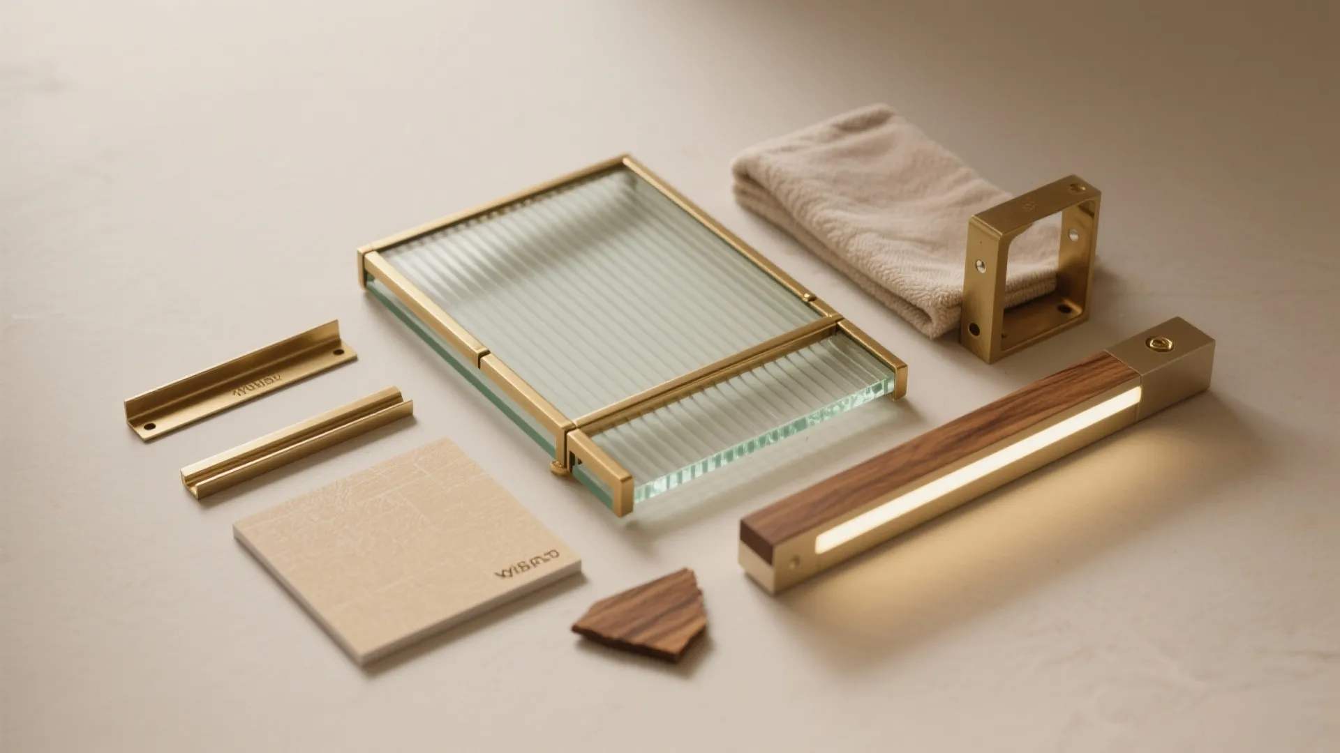 Glass-and-brass shrine niche with concealed storage