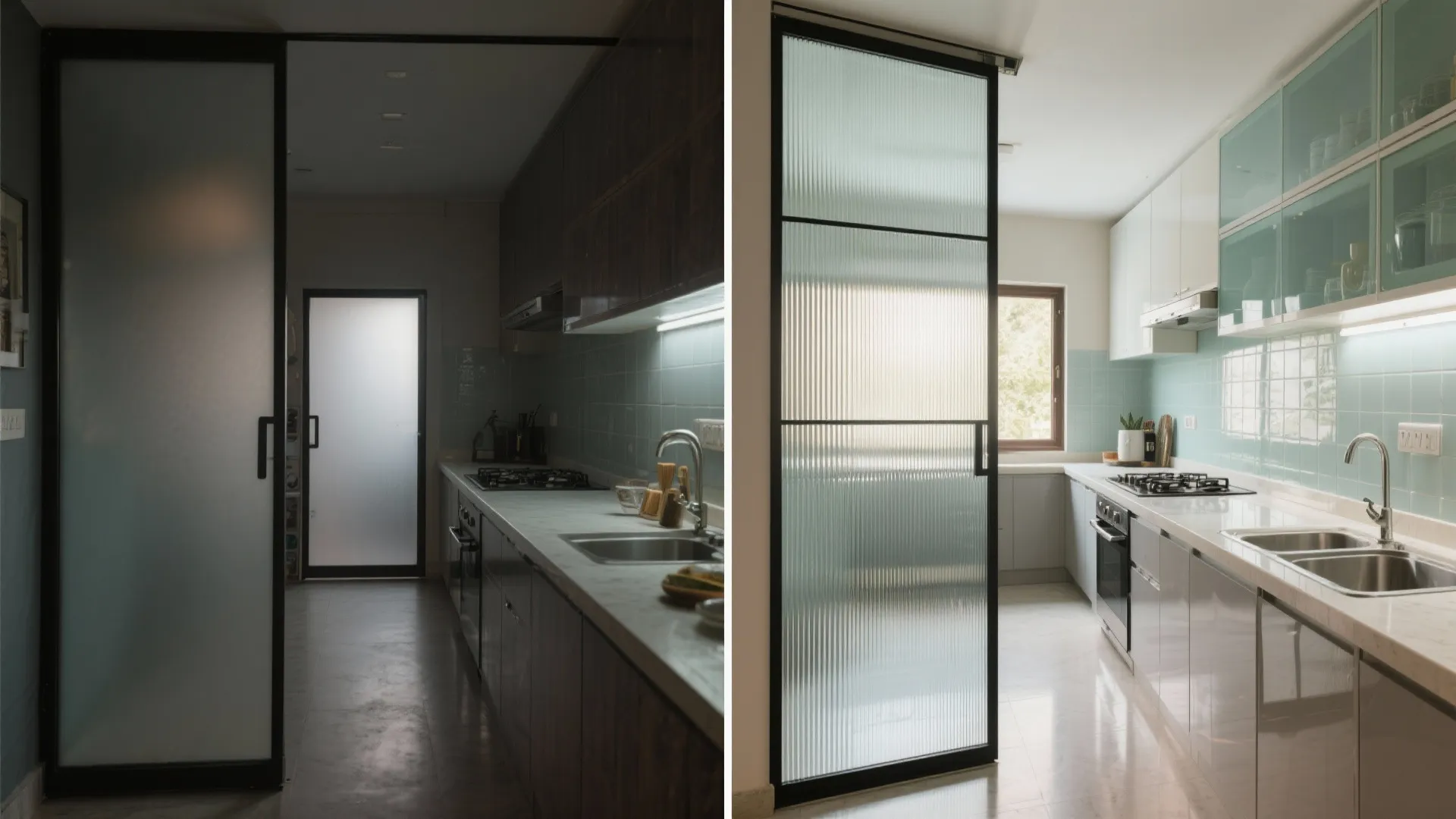 Glass backsplash and light-filled partitions for brighter rooms