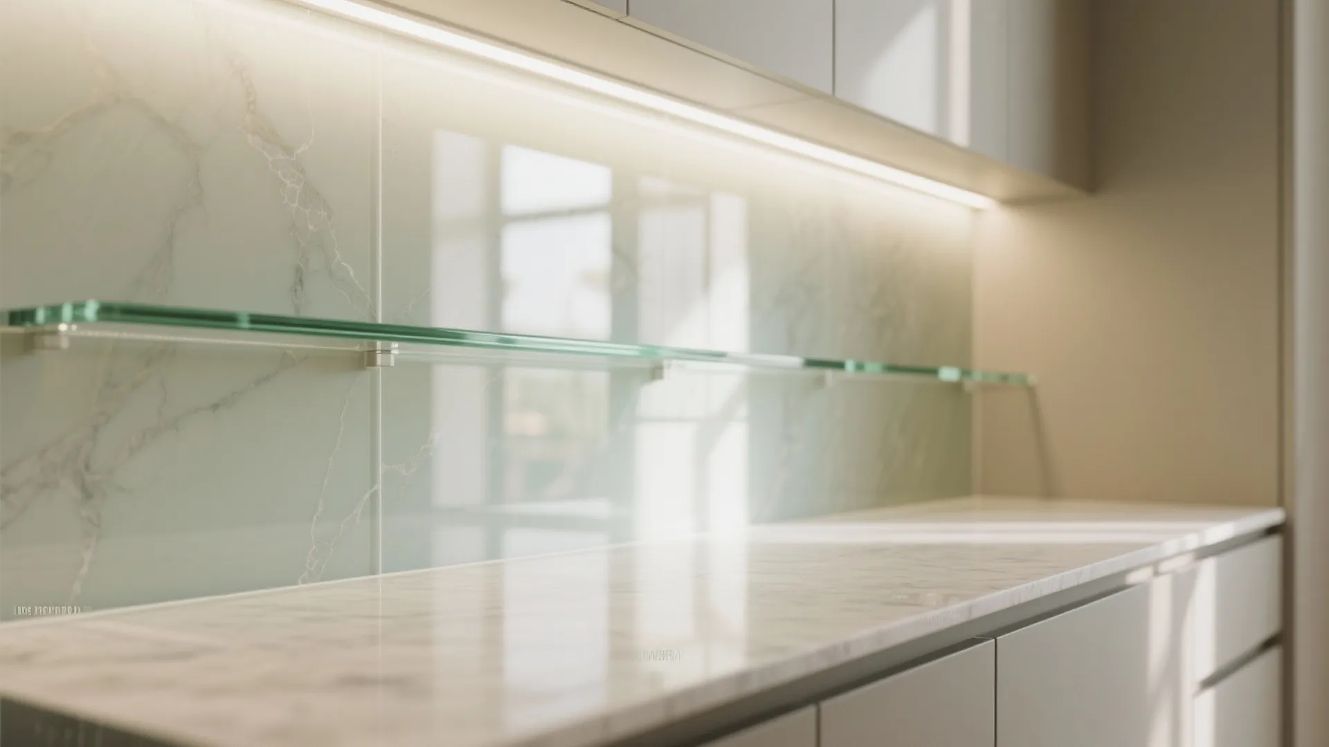 Glass Backsplash to Bounce Light Down the Corridor
