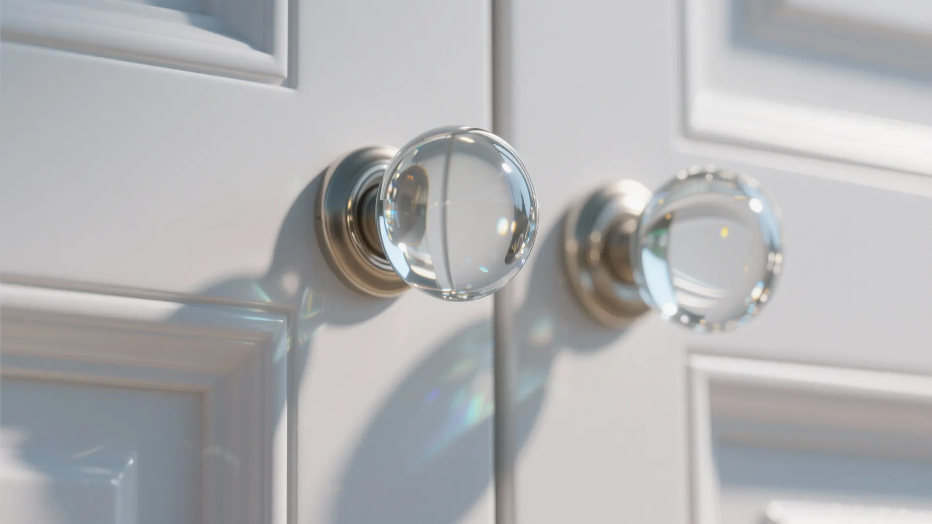 Glass bubble knobs on white kitchen cabinets