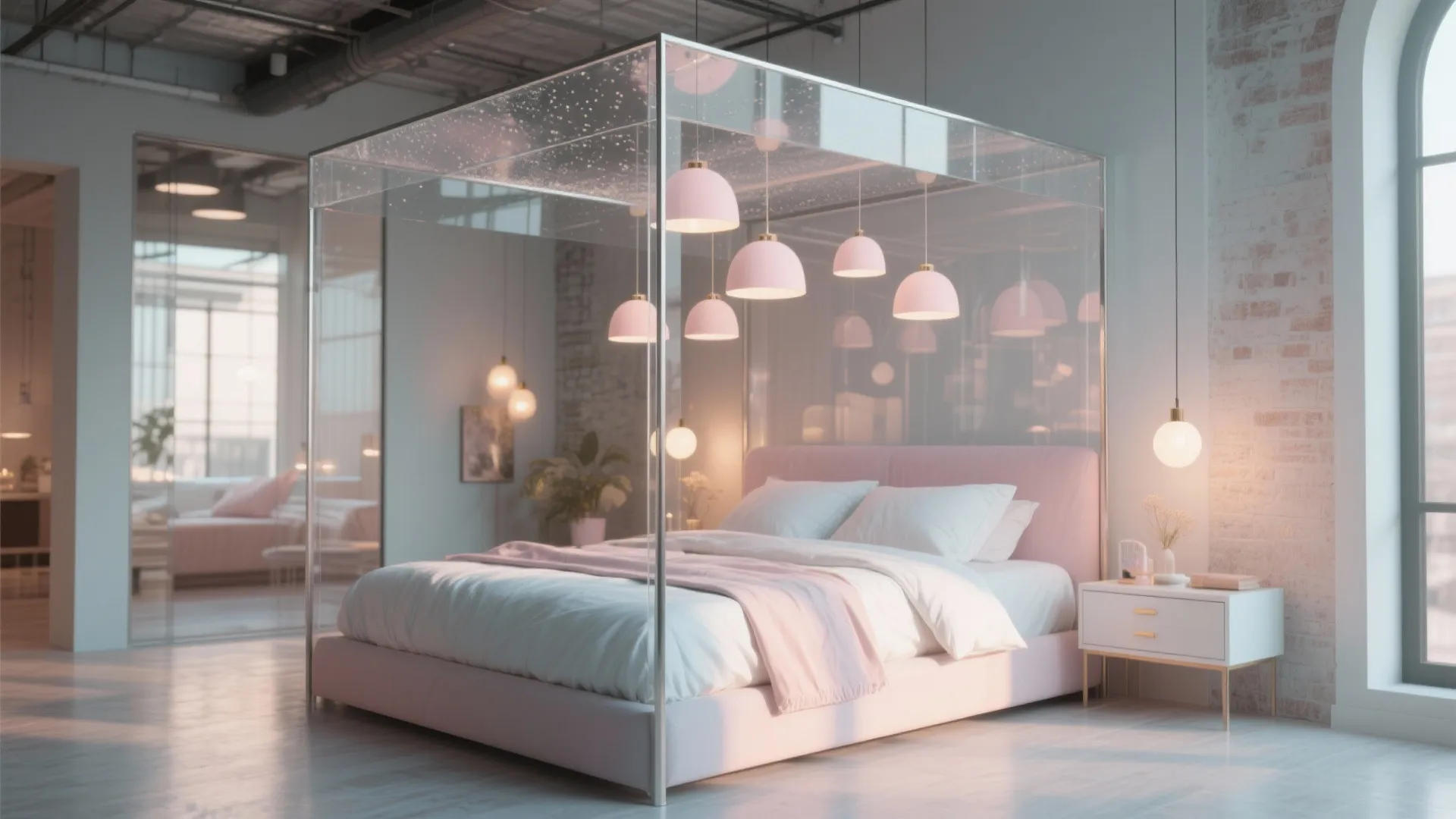 8. Glass Canopy and Pastel Lighting