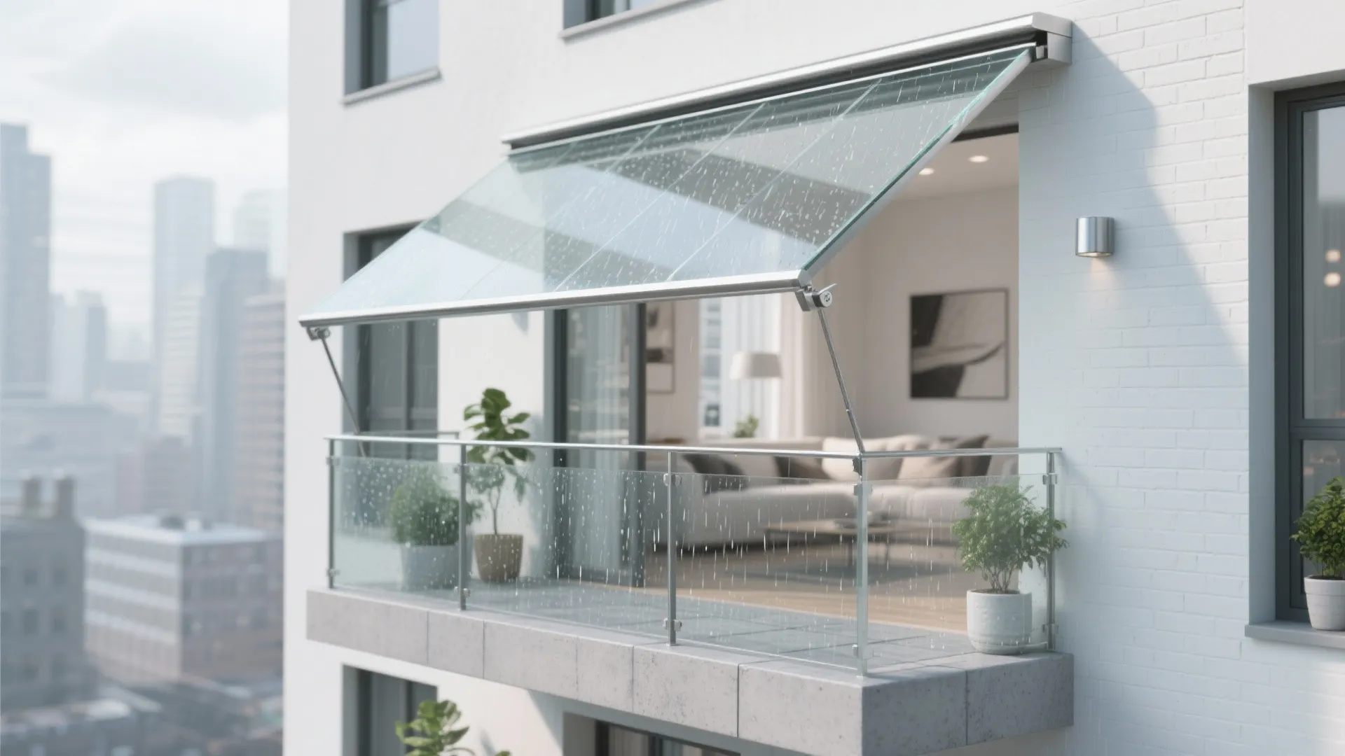 Frameless Glass Canopy for Rain Protection Without Losing Light