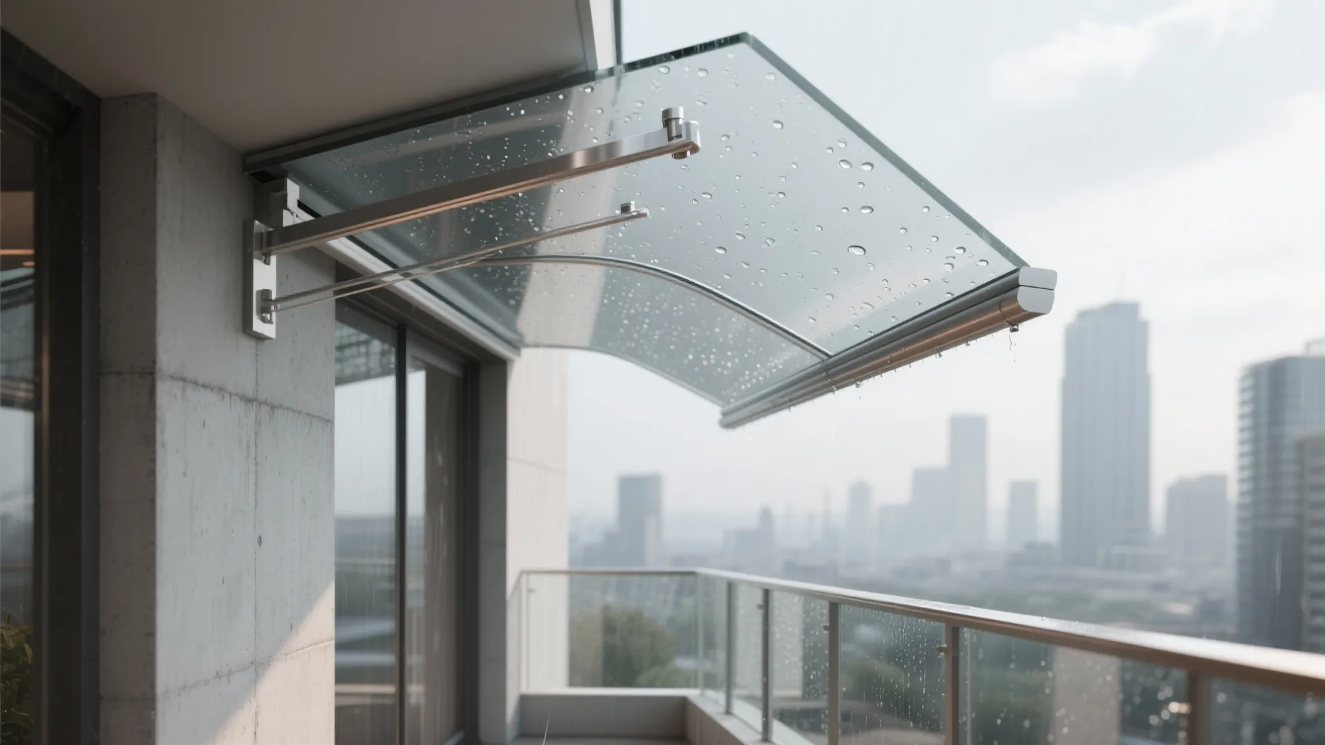 Glass canopies with UV film for airy shelter