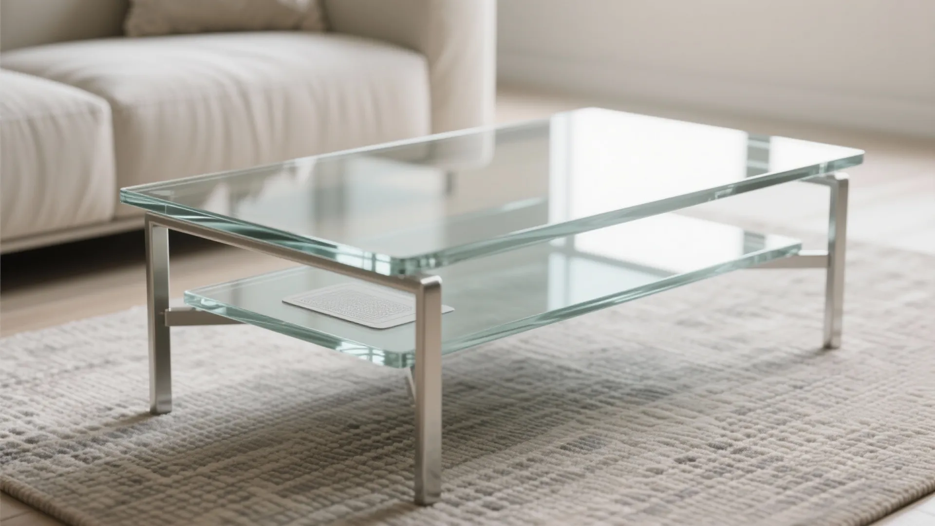 4. Glass or acrylic center table to minimize visual weight