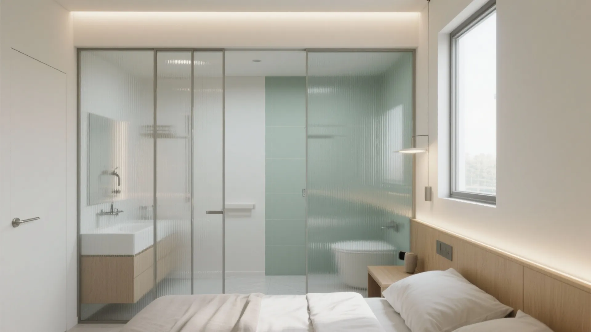 Borrowed light: glass partition + clerestory