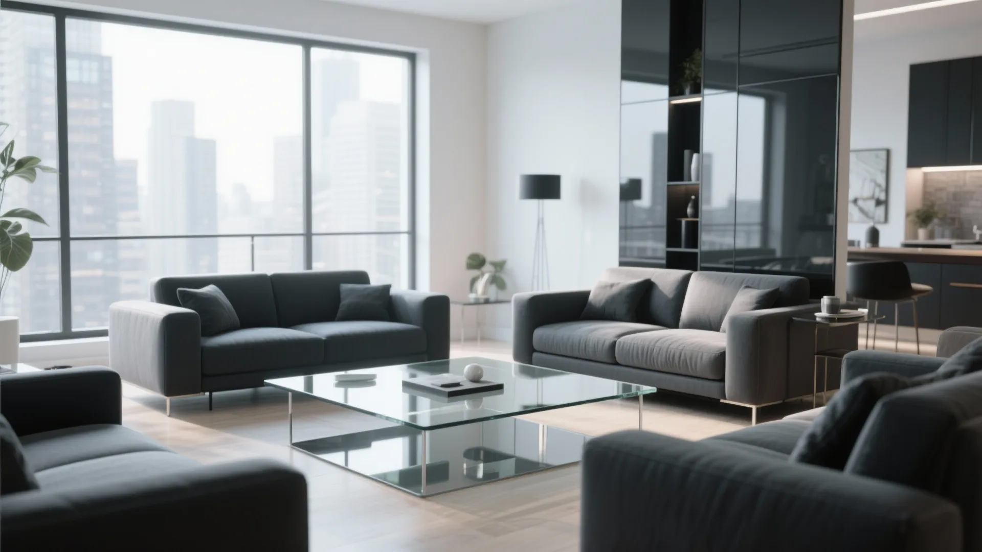 2. Glass Coffee Table to Offset Dark Tones