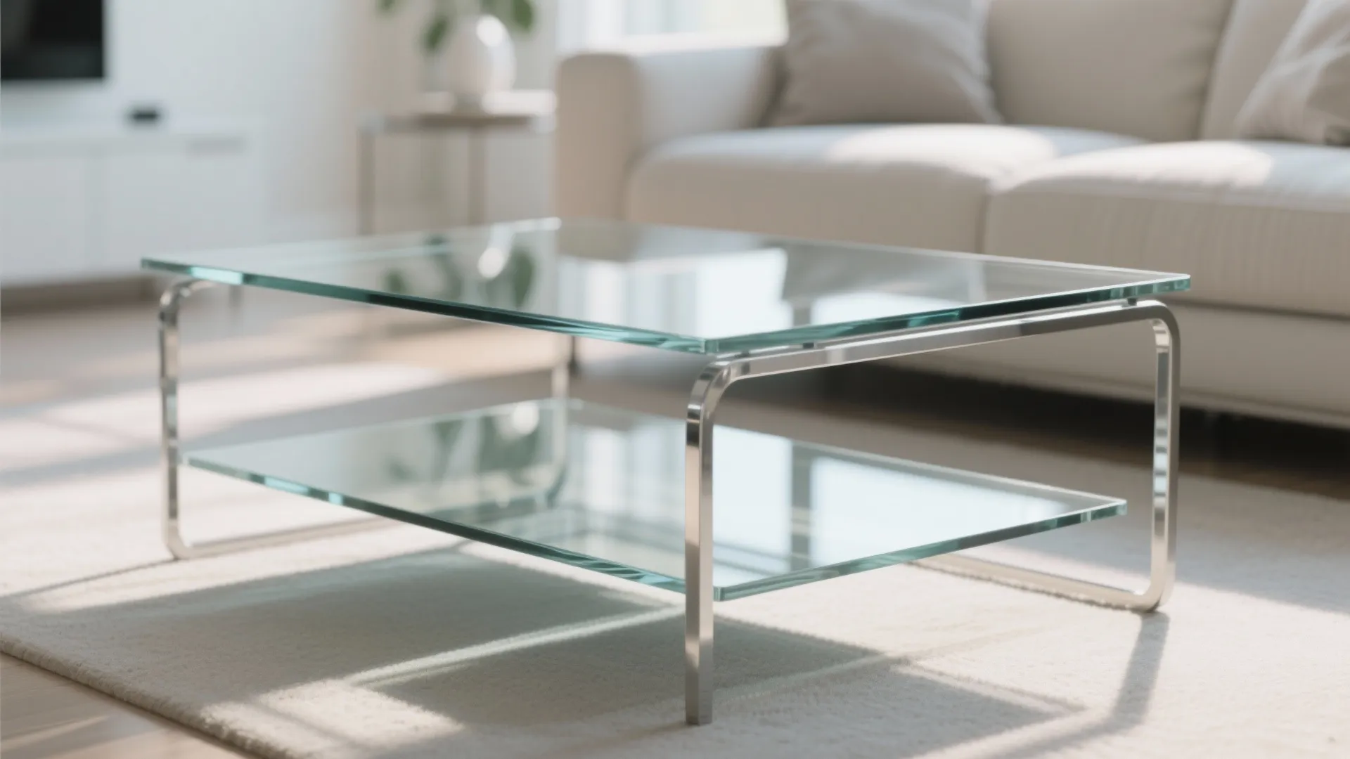 Glass coffee table bringing lightness to the living space