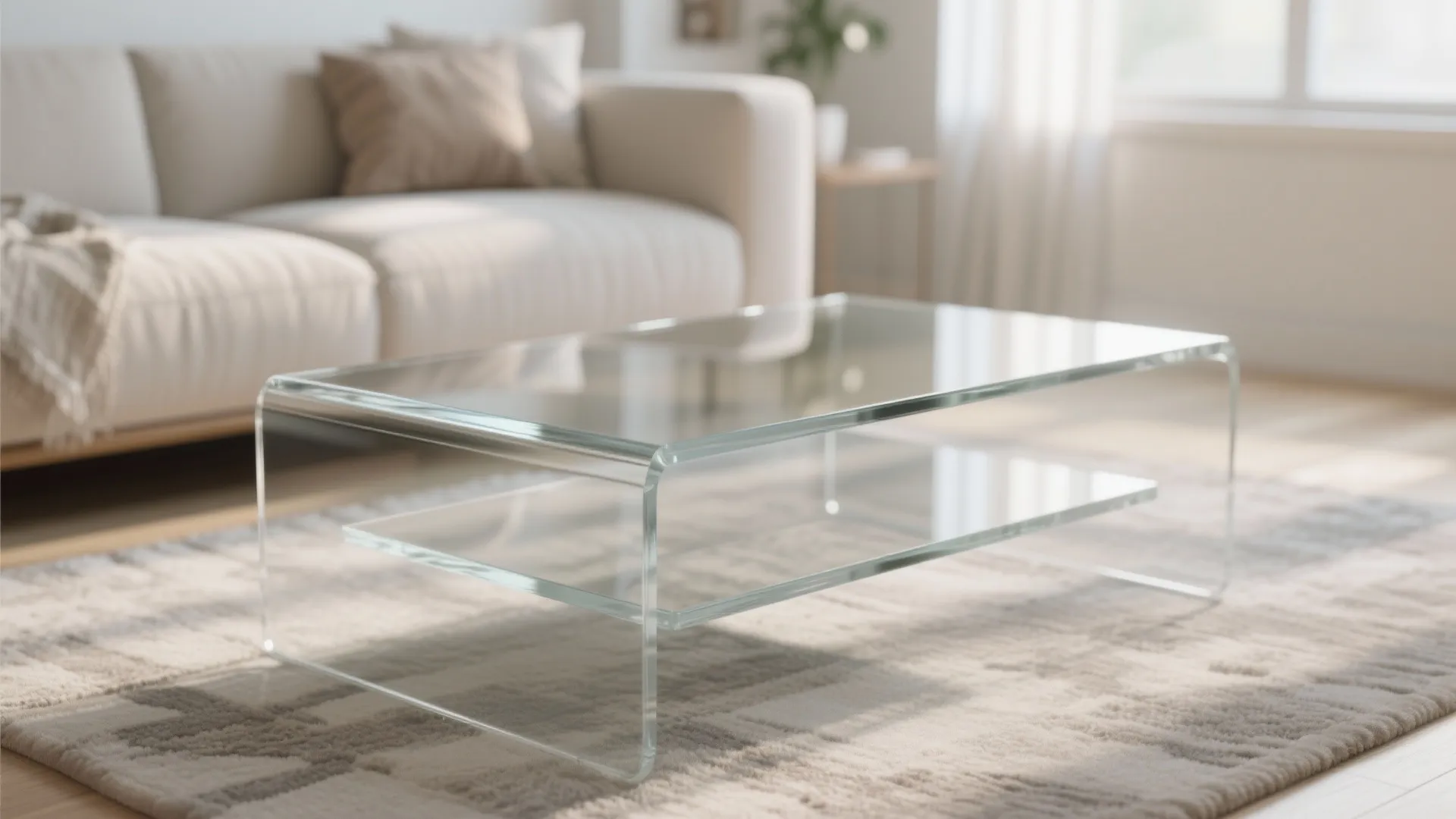 Glass-top coffee table for light reflection