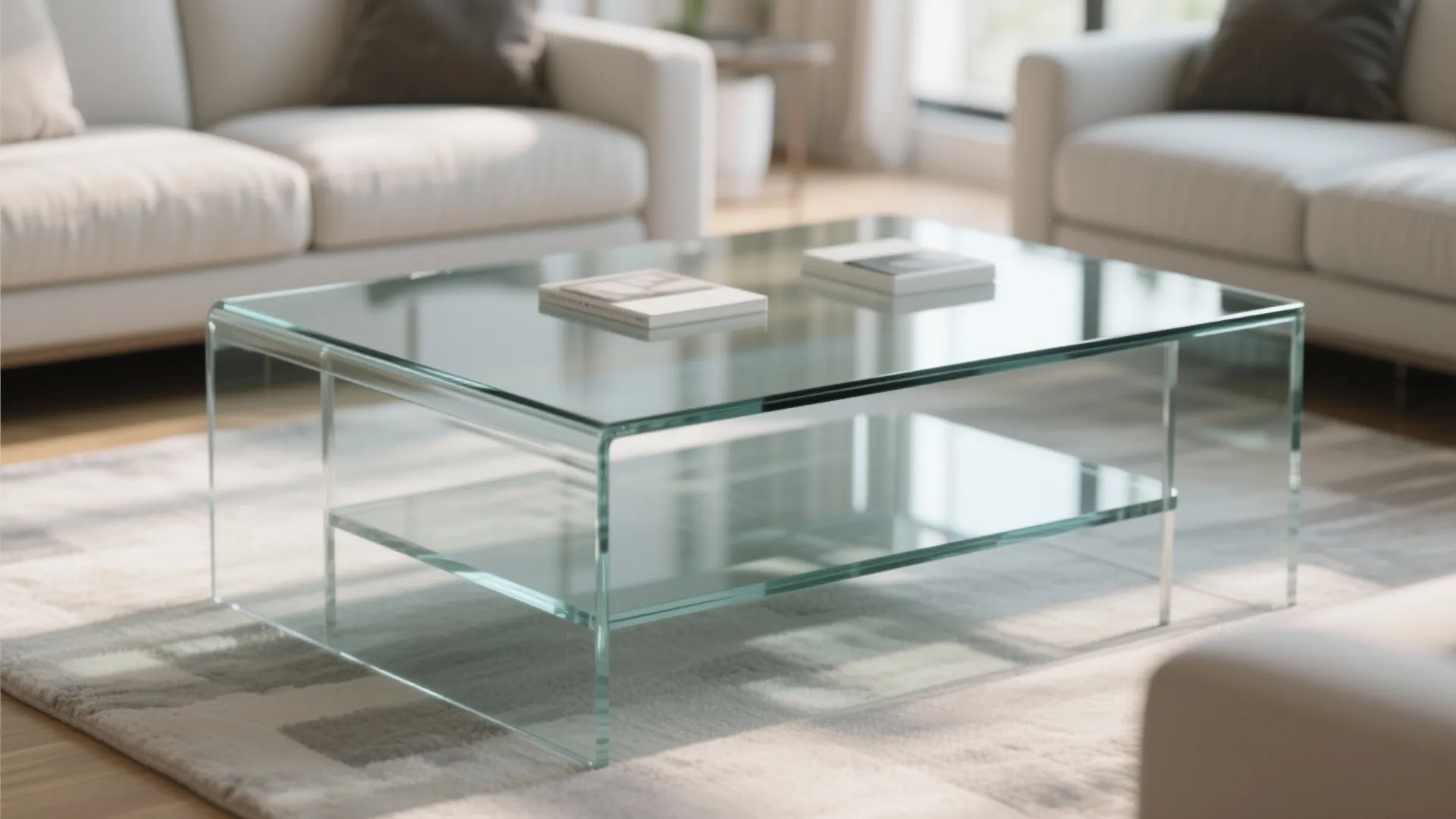 Glass coffee table to open up the center