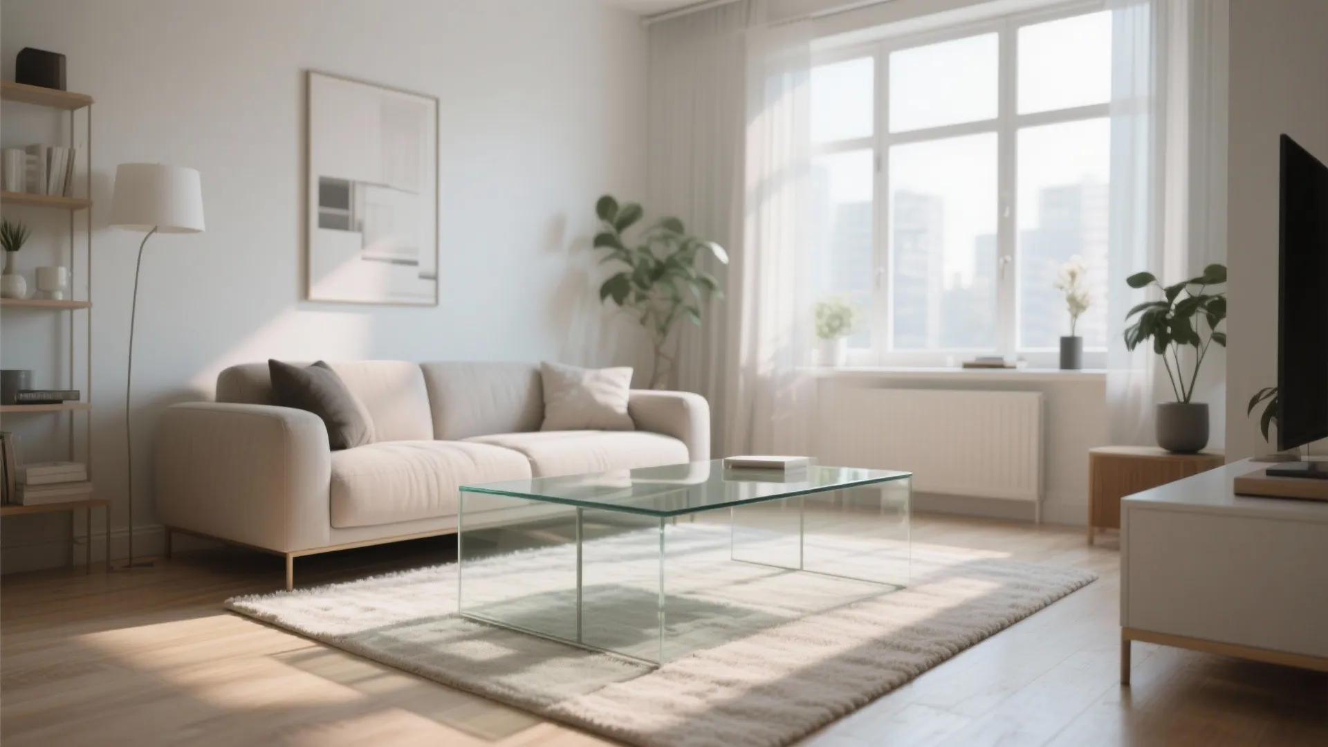 2. Glass coffee table for visual openness