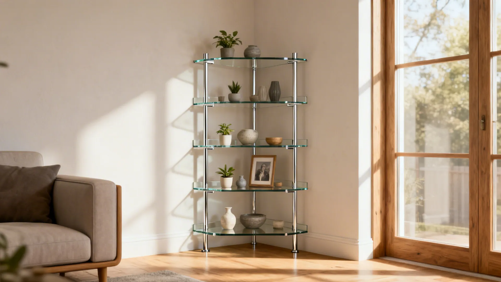 5 Glass Corner Shelf Ideas for Small Living Rooms