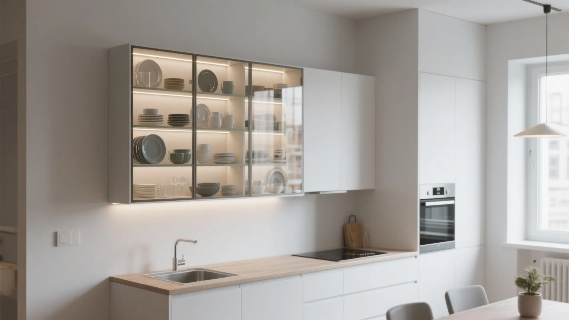 Minimalist Glass-Front Crockery Display