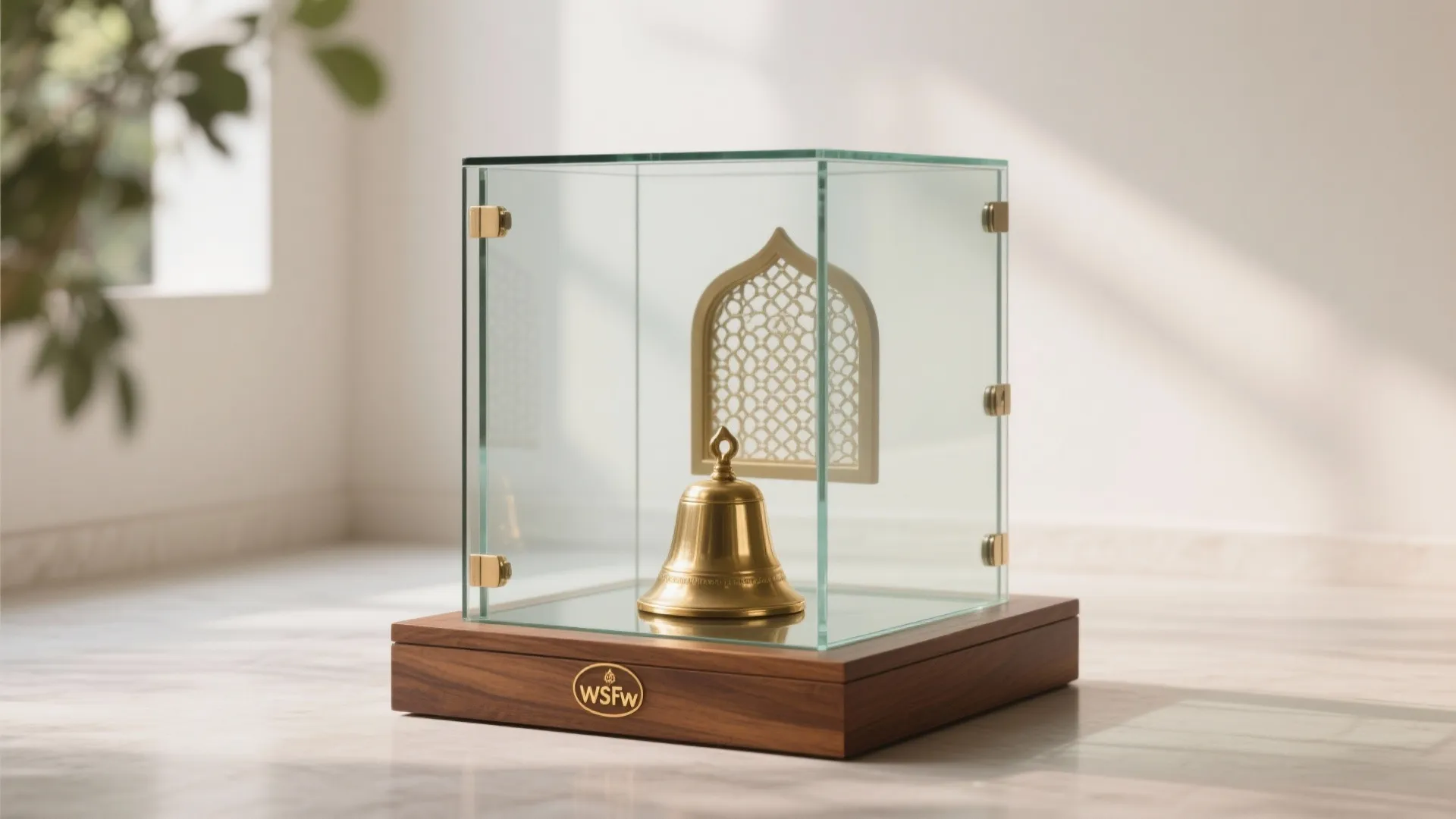 Tempered Glass Cube with Wood Base and Jali Venting