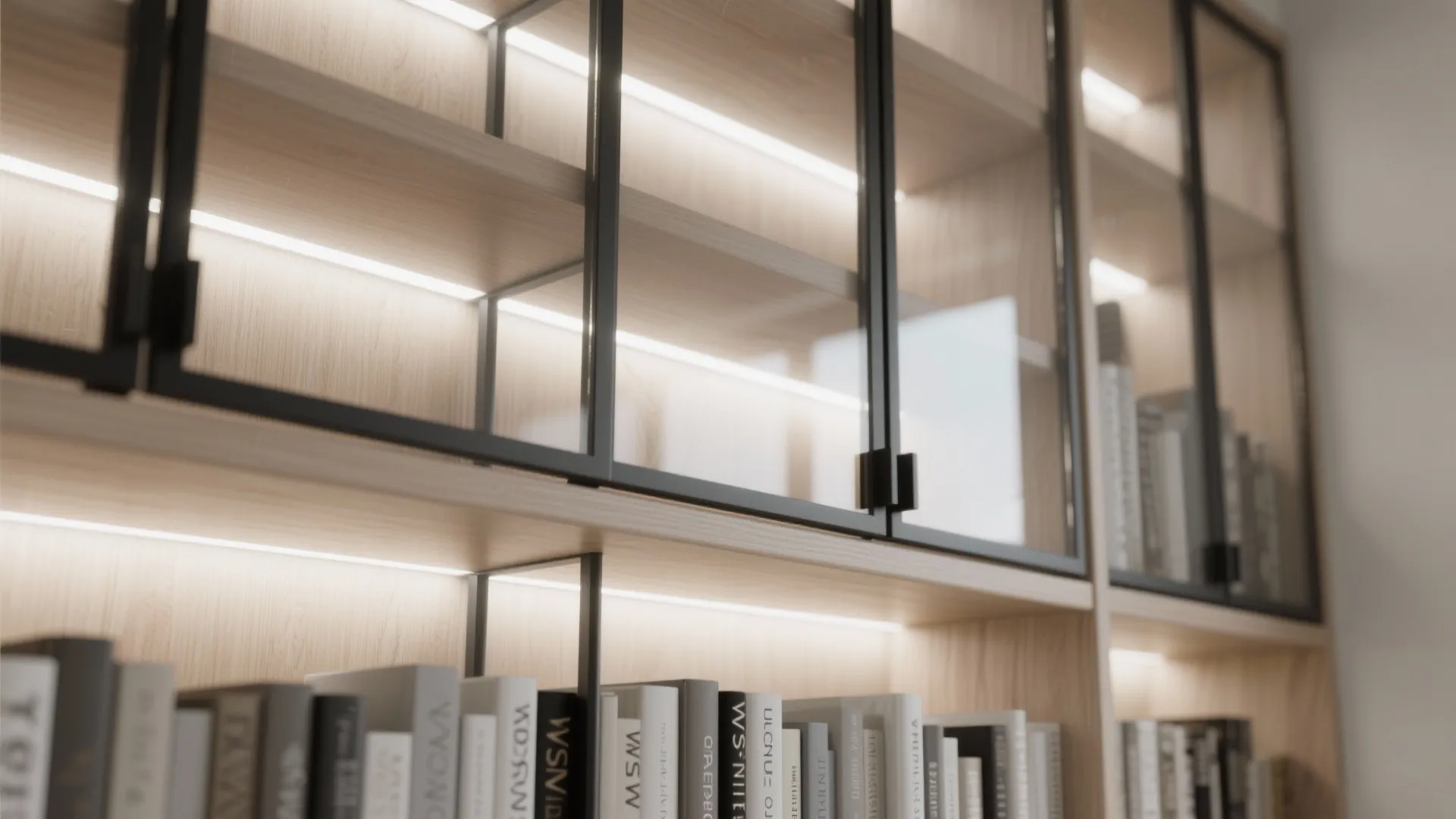 Mixed Open Shelving and Glass-Door Cabinets