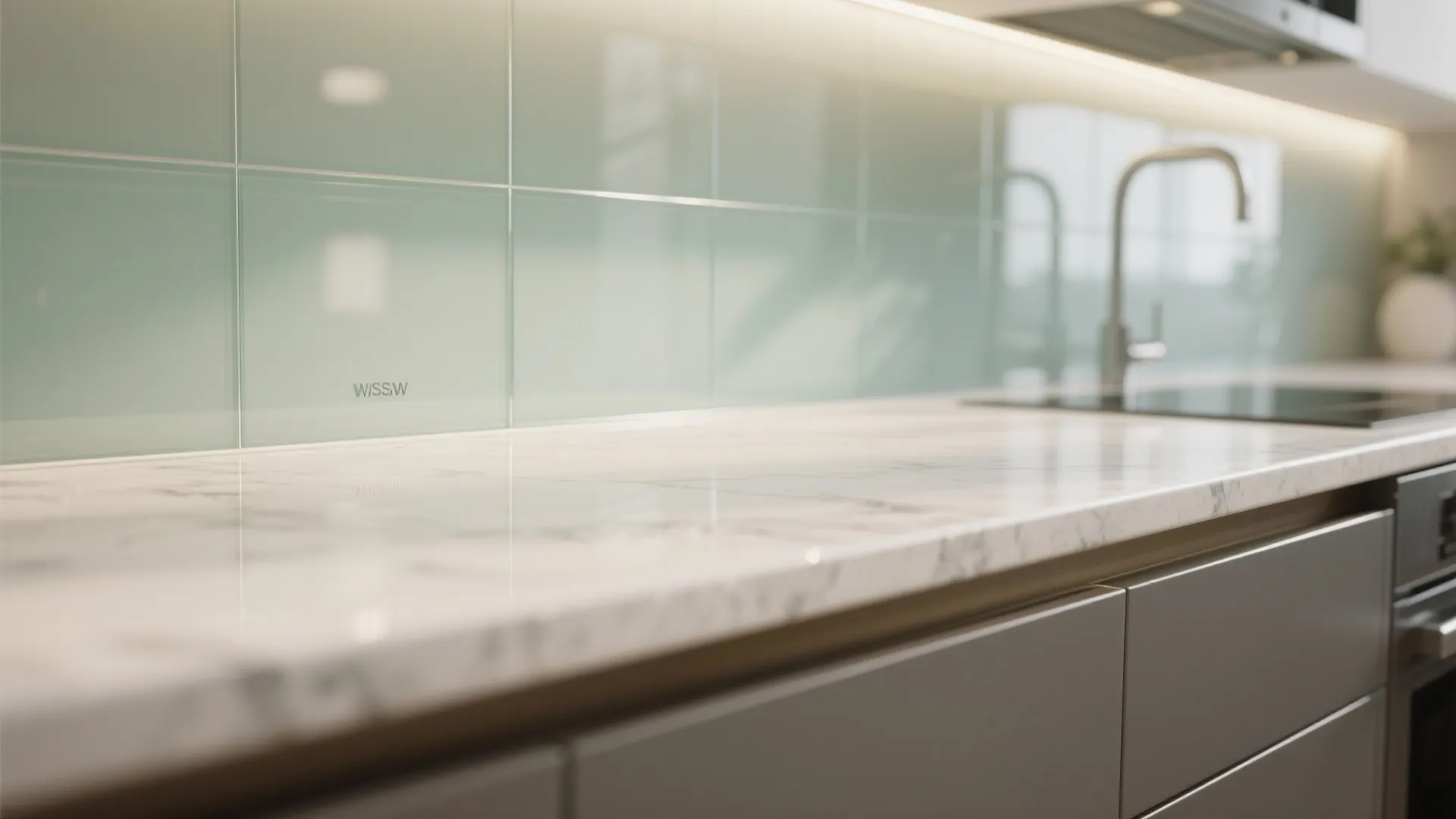 Glass backsplash for airy, brighter kitchens