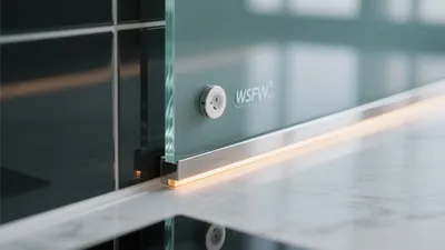 Modern Kitchen Countertop with Integrated Lighting & Glass Backsplash