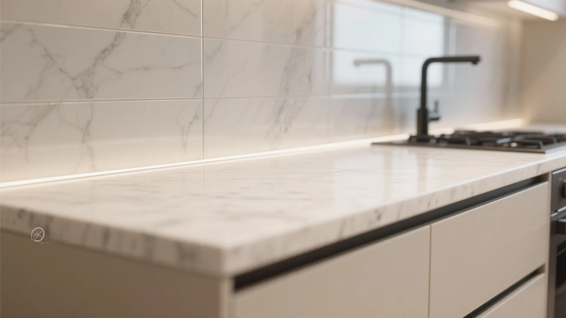 Glass backsplash and brighter finishes