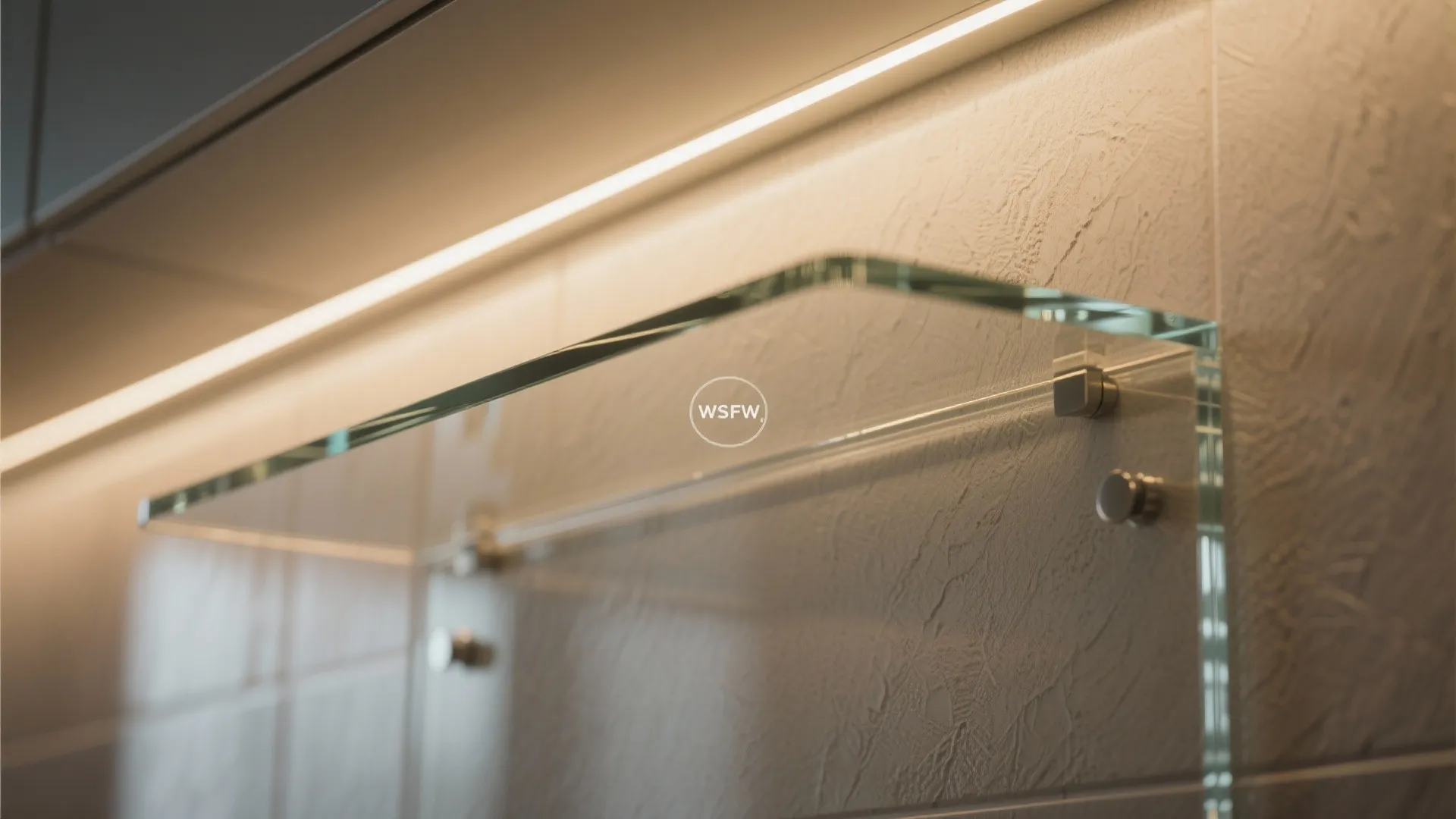 Glass Backsplash Glow with Neutral Wallpaper