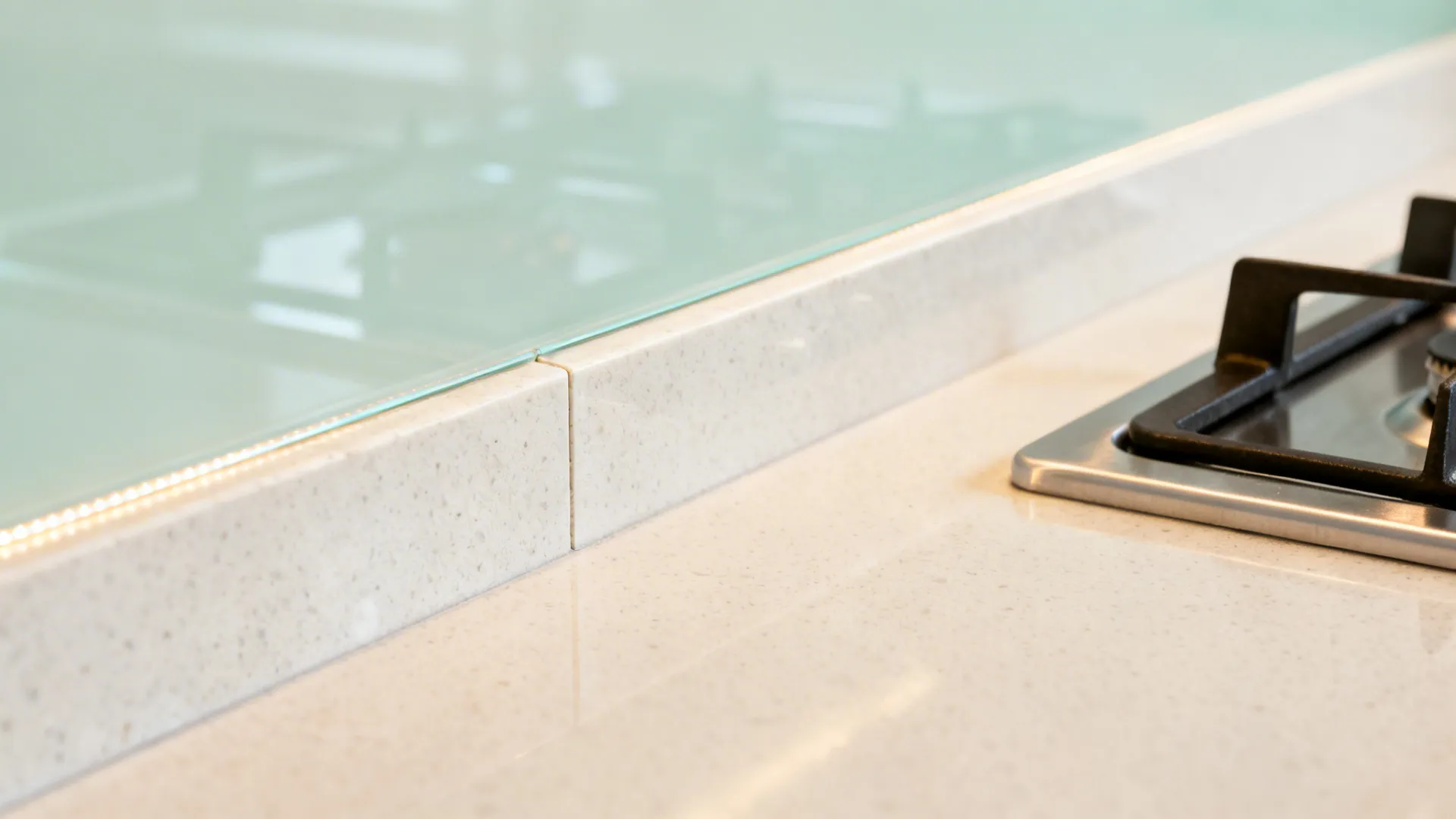 Glass backsplash for light and depth