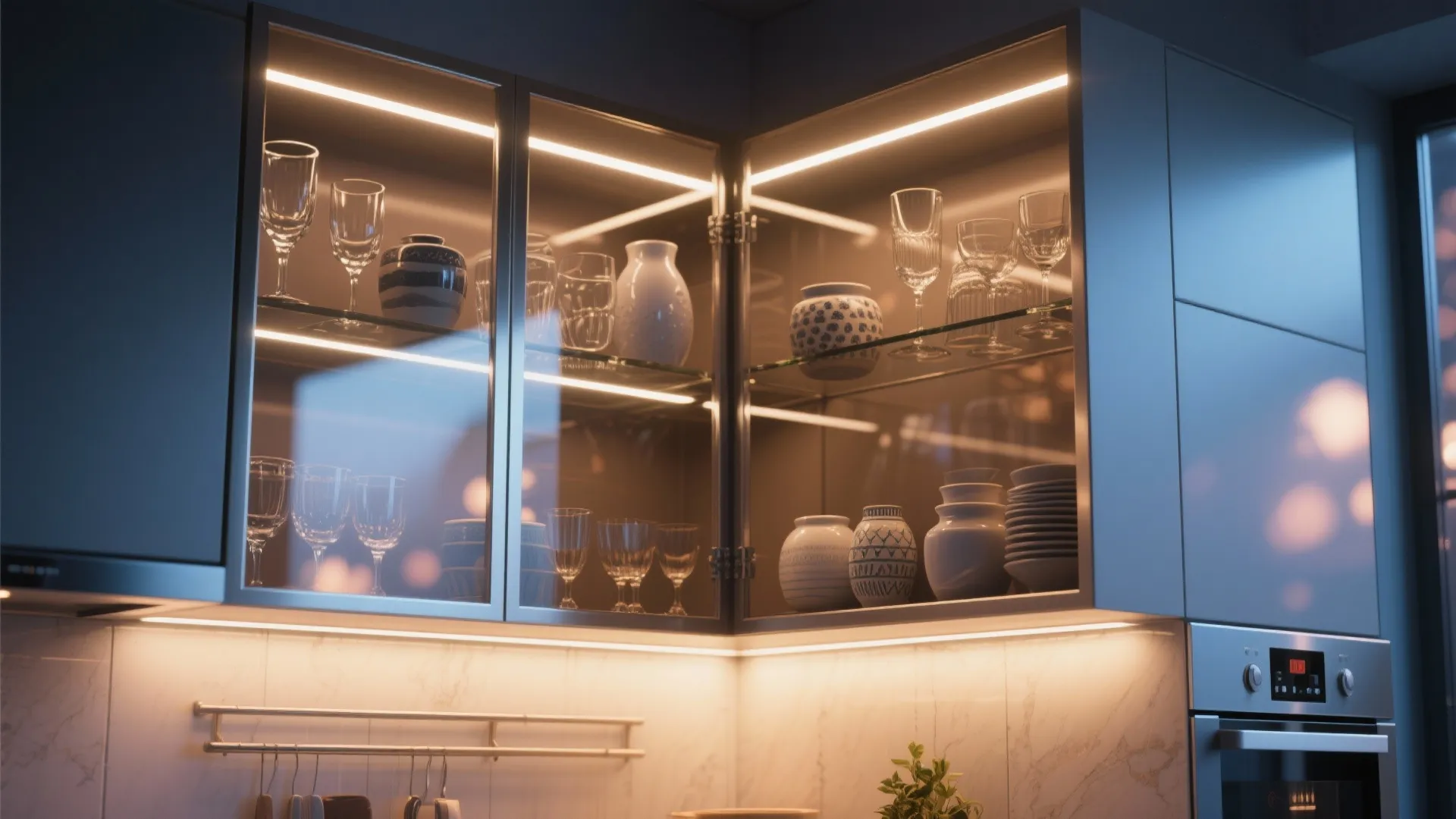 4. Diagonal glass-front display with internal lighting