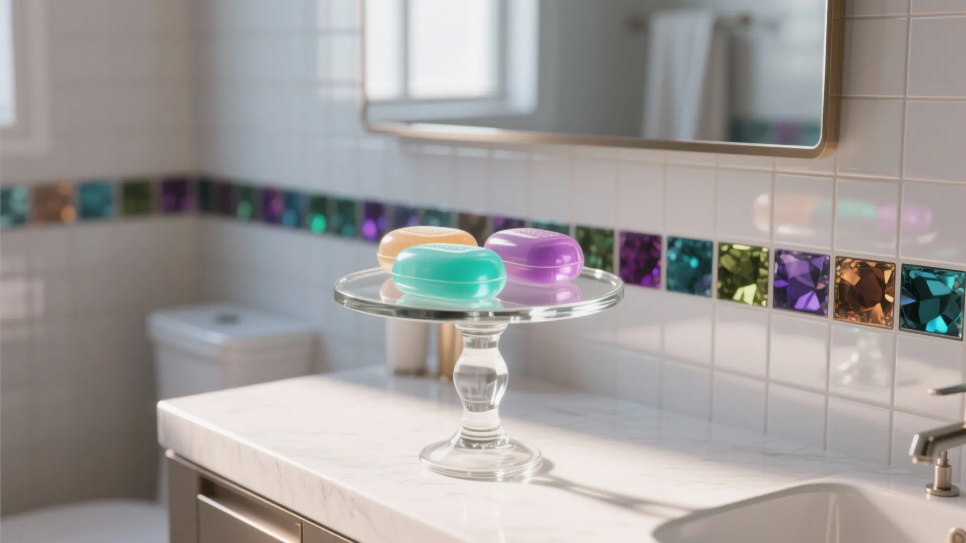 Glass Display and Backdrop for Colorful Soaps