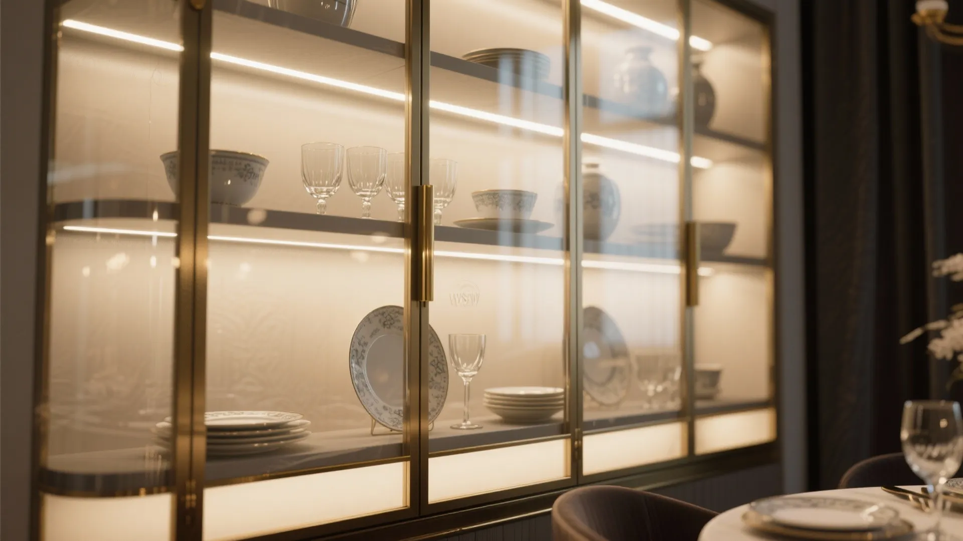 2. Glass-Front Display Corner Cabinet with Lighting