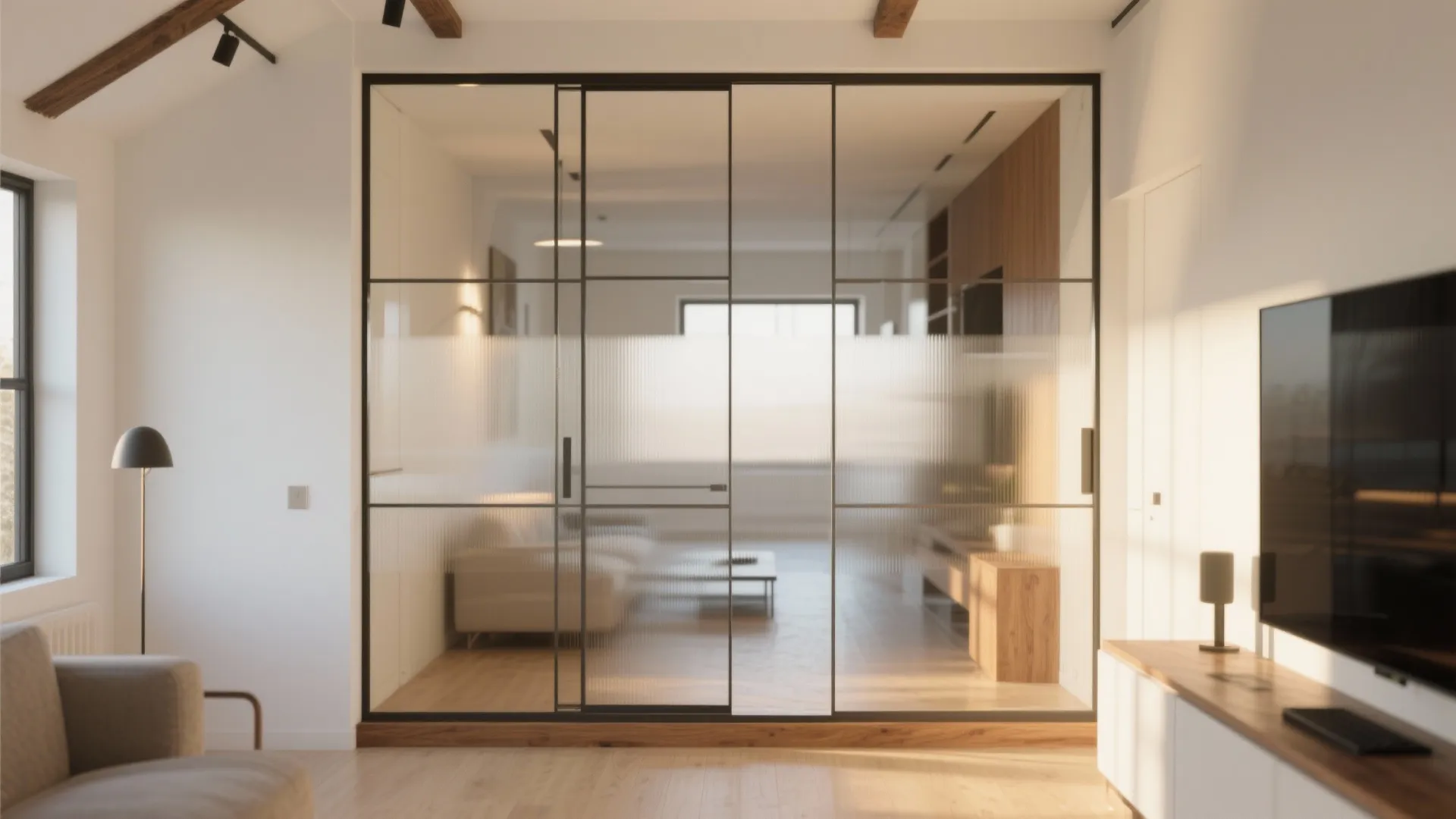 2) Glass divider walls for light and flow