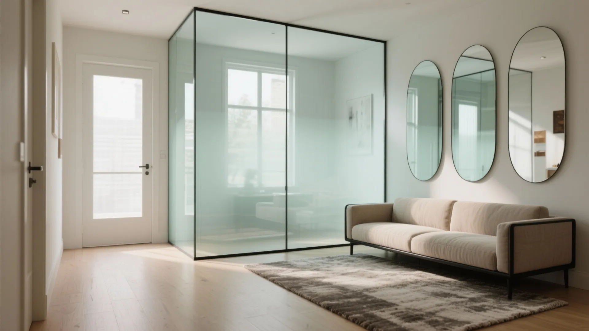 Transparent dividers and mirrors for openness
