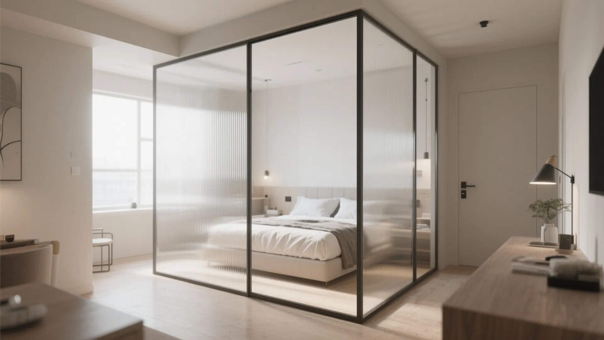 Glass Divider for Bed Area