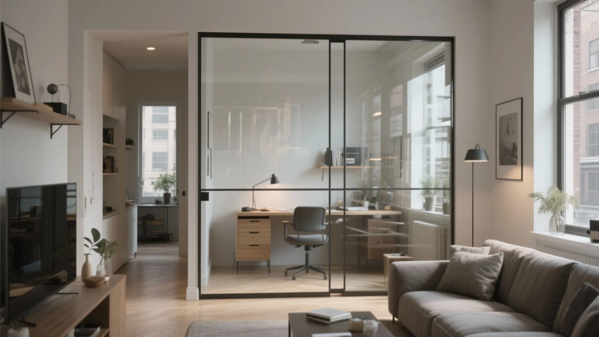 Glass divider to frame the study corner