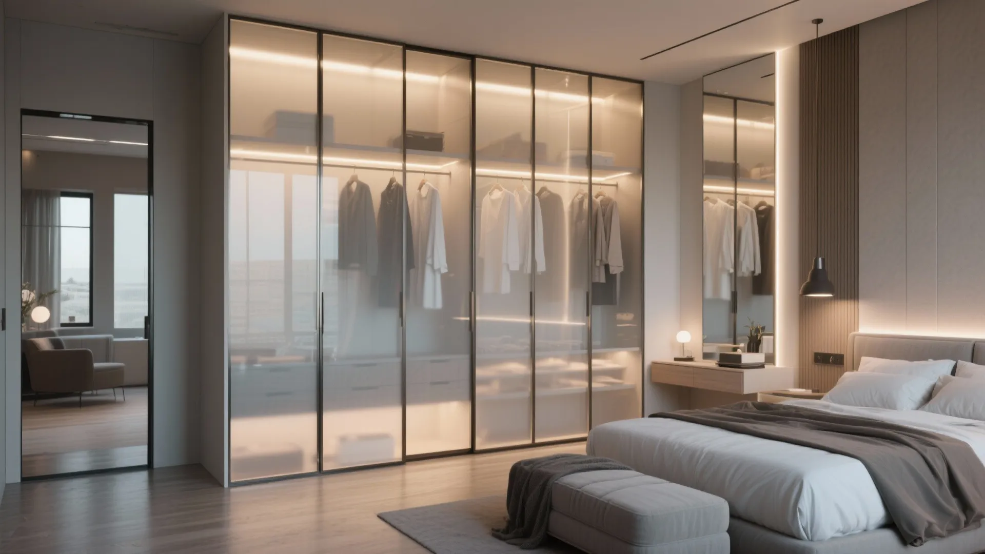 Glass Door Almirah with Integrated Dressing Area