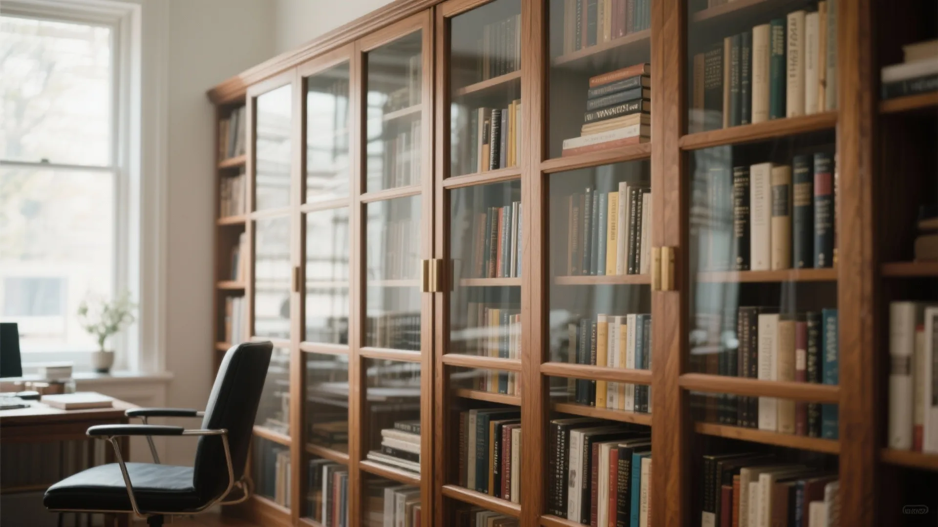 9. Glass-Door Bookshelves