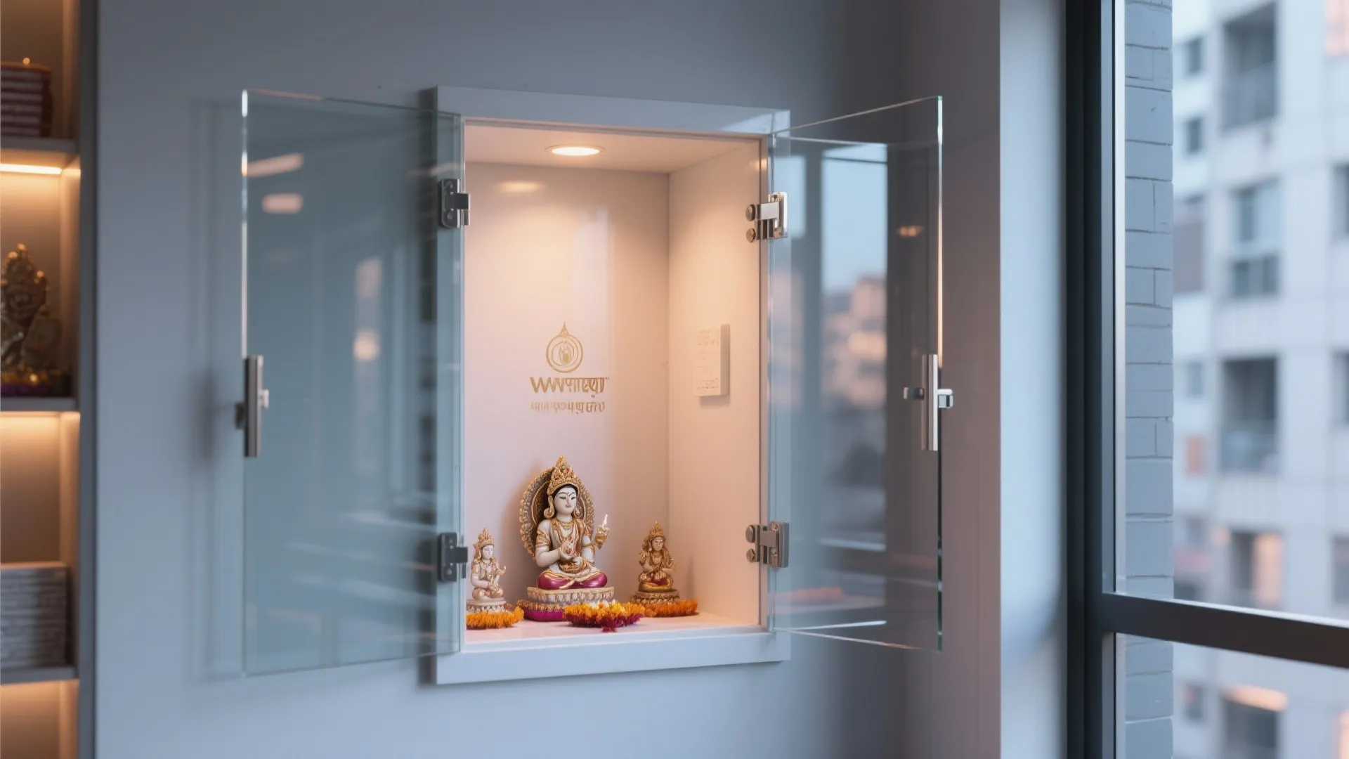 Glass Door Compact Wall Mandir