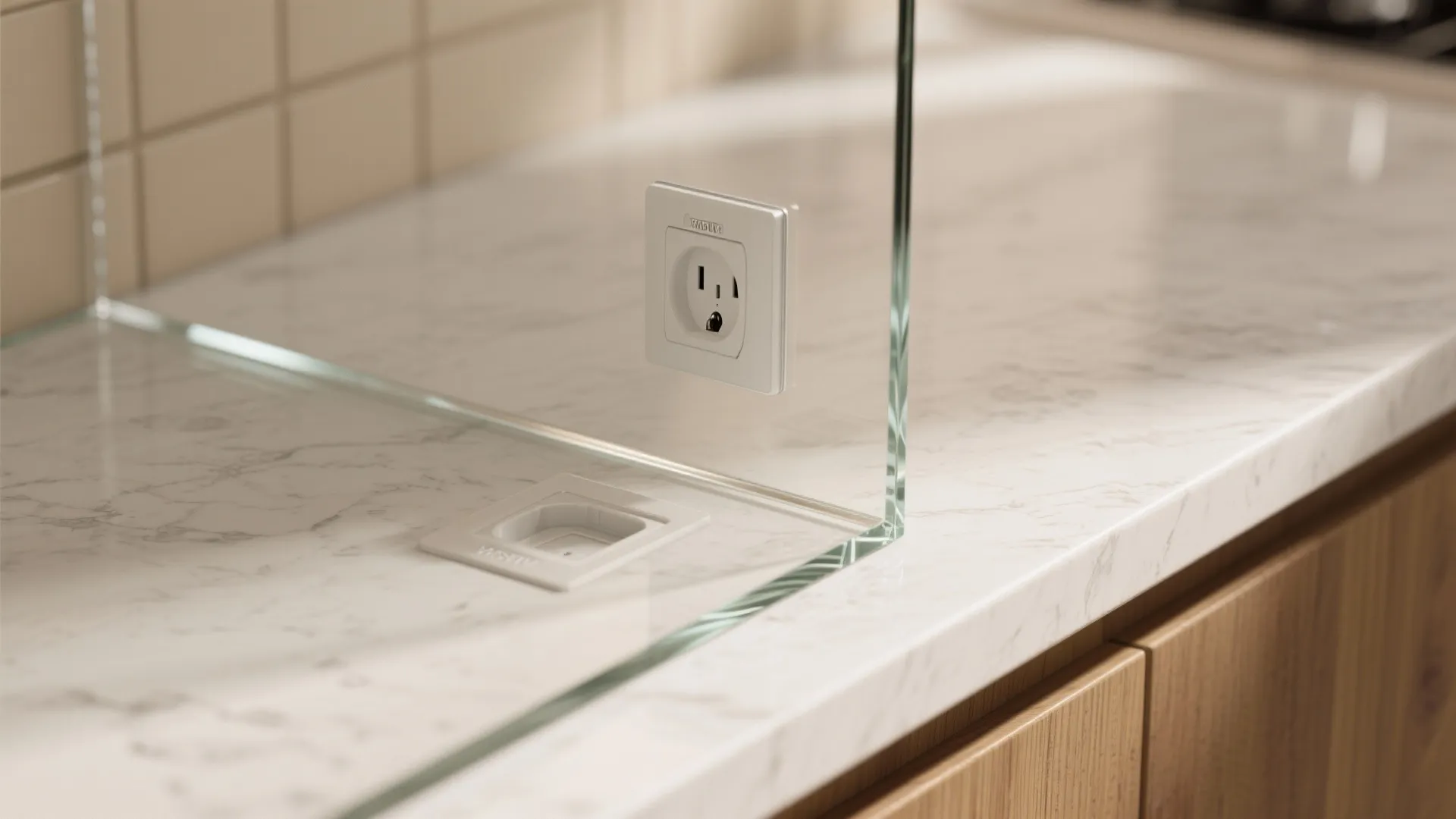 A brighter kitchen with a glass backsplash