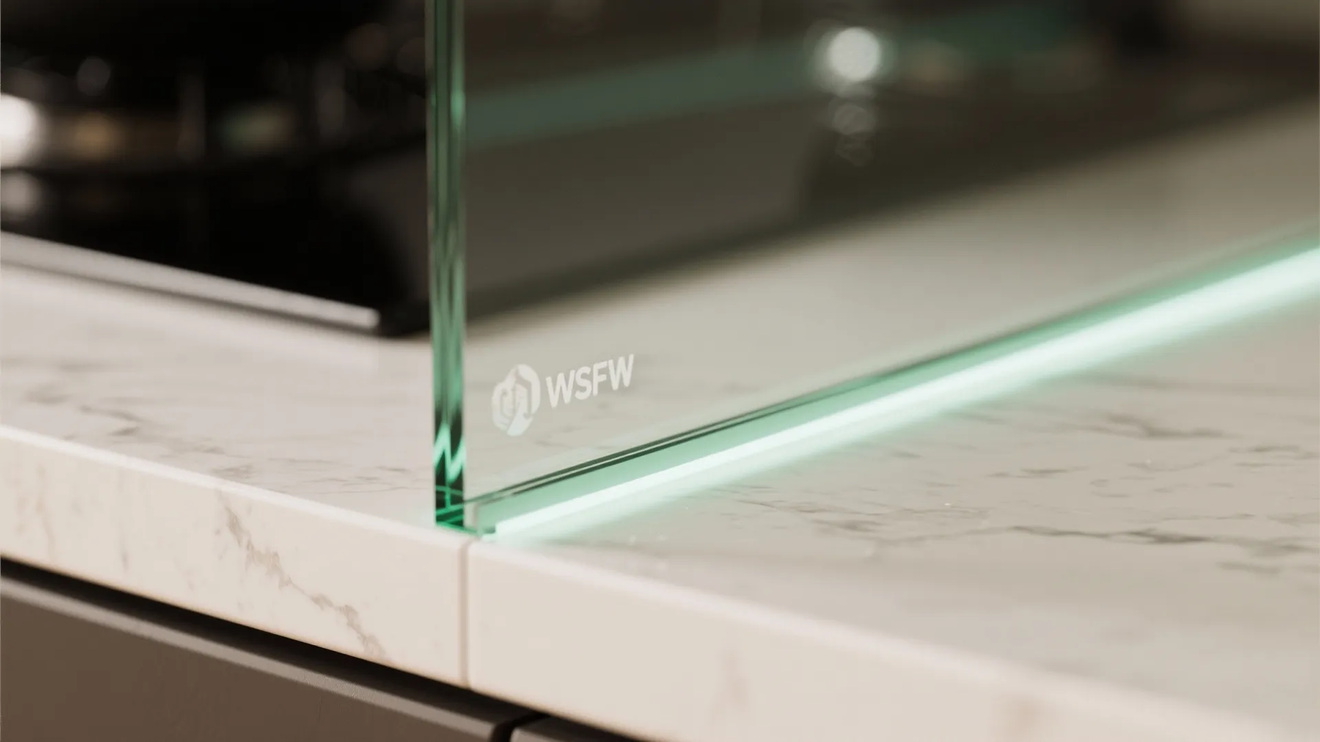 Glass backsplash for depth and light