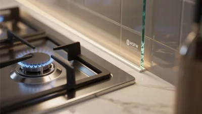 Modern Kitchen Gas Stove with Marble Countertop & Smart Lighting