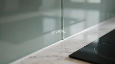 Modern Kitchen Countertop with Glass Splashback Design
