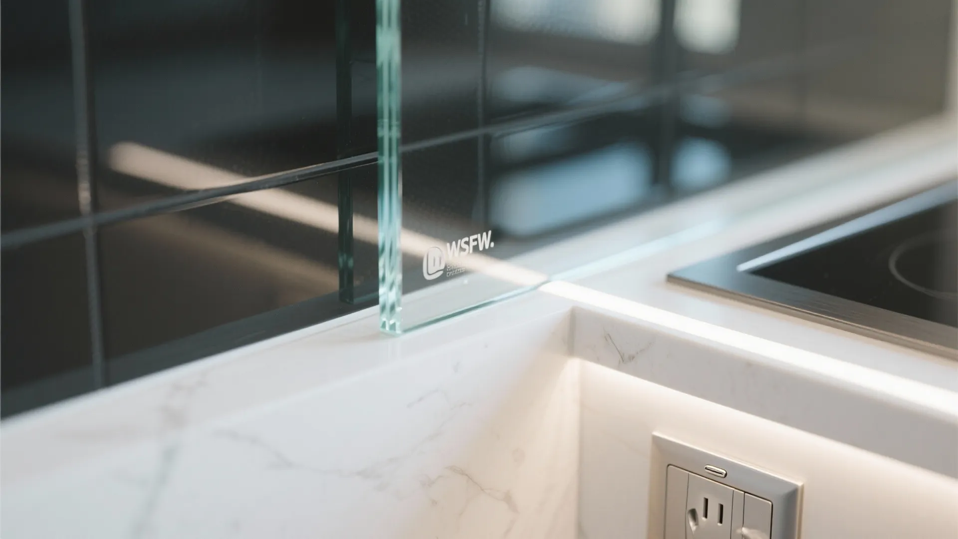 Glass backsplash for a brighter, easy-clean look