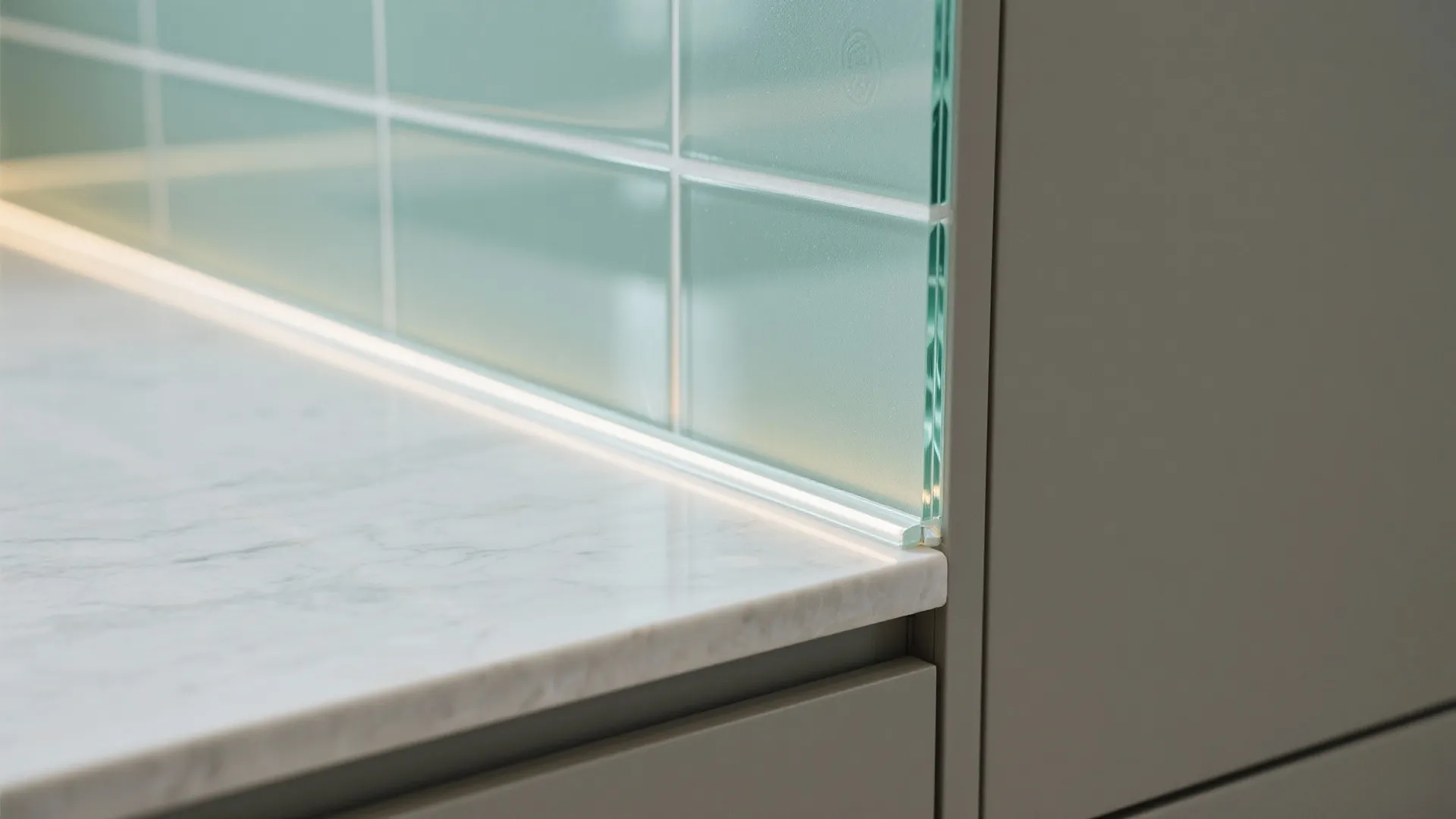 Glass backsplash to brighten corridor kitchens