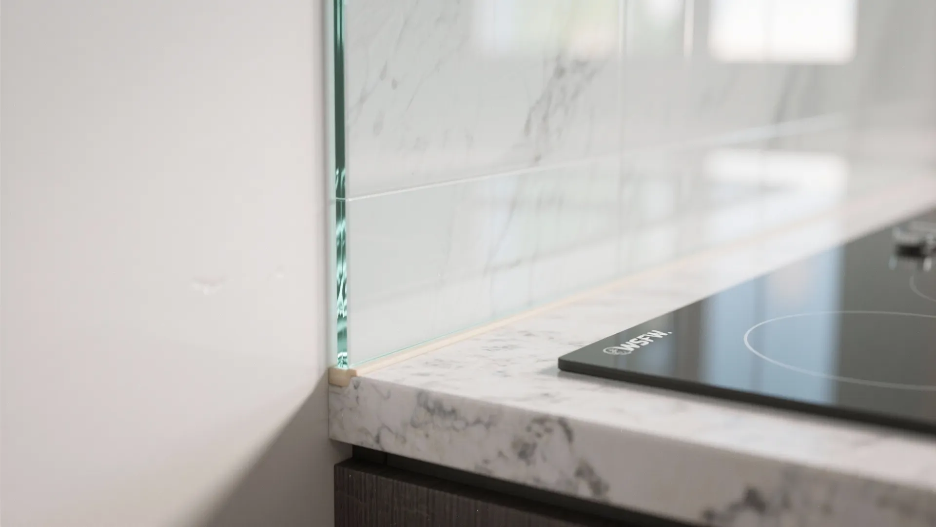 Glass backsplash to brighten and expand