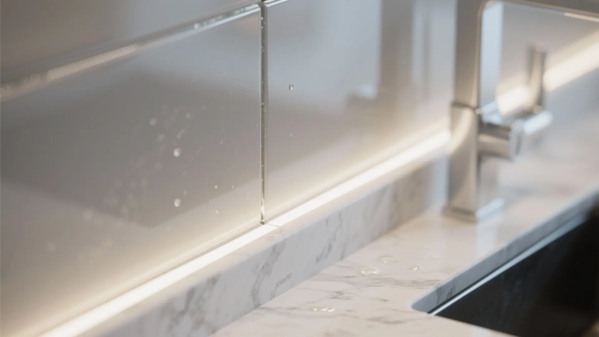 Glass backsplash for brighter, safer cleanup