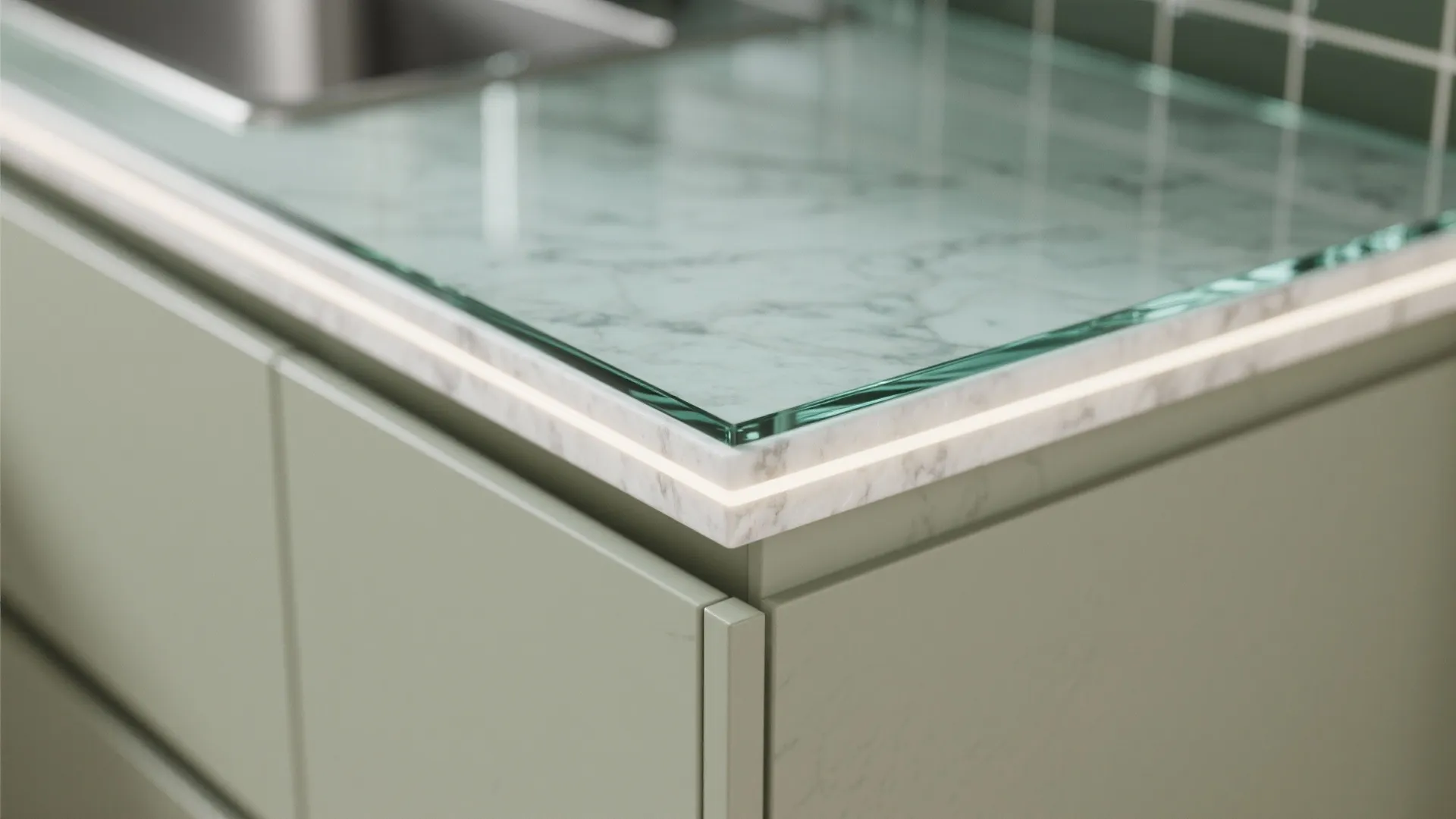 Glass backsplash for brighter, easier-to-clean walls