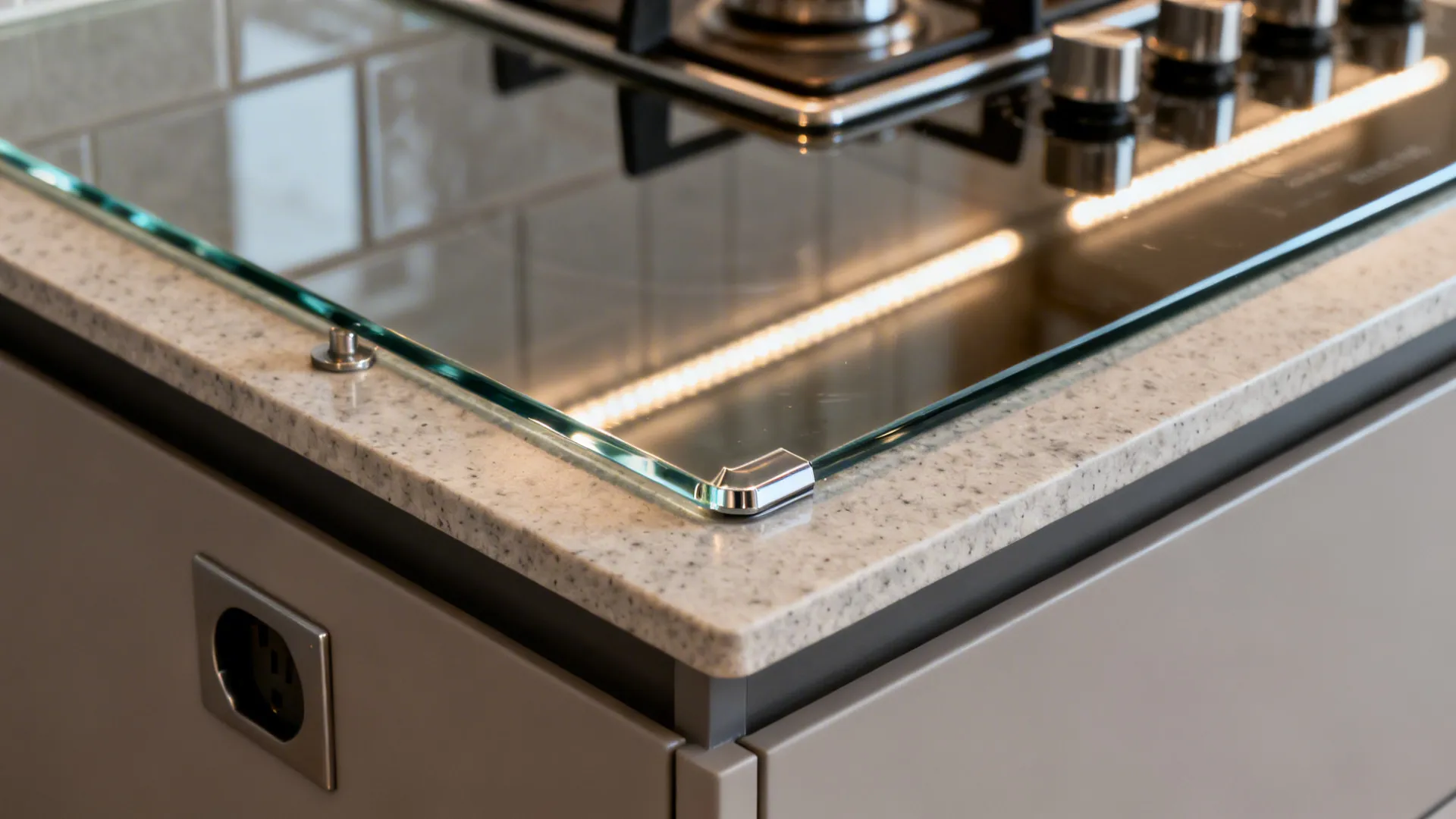 Frameless glass backsplash to widen sightlines