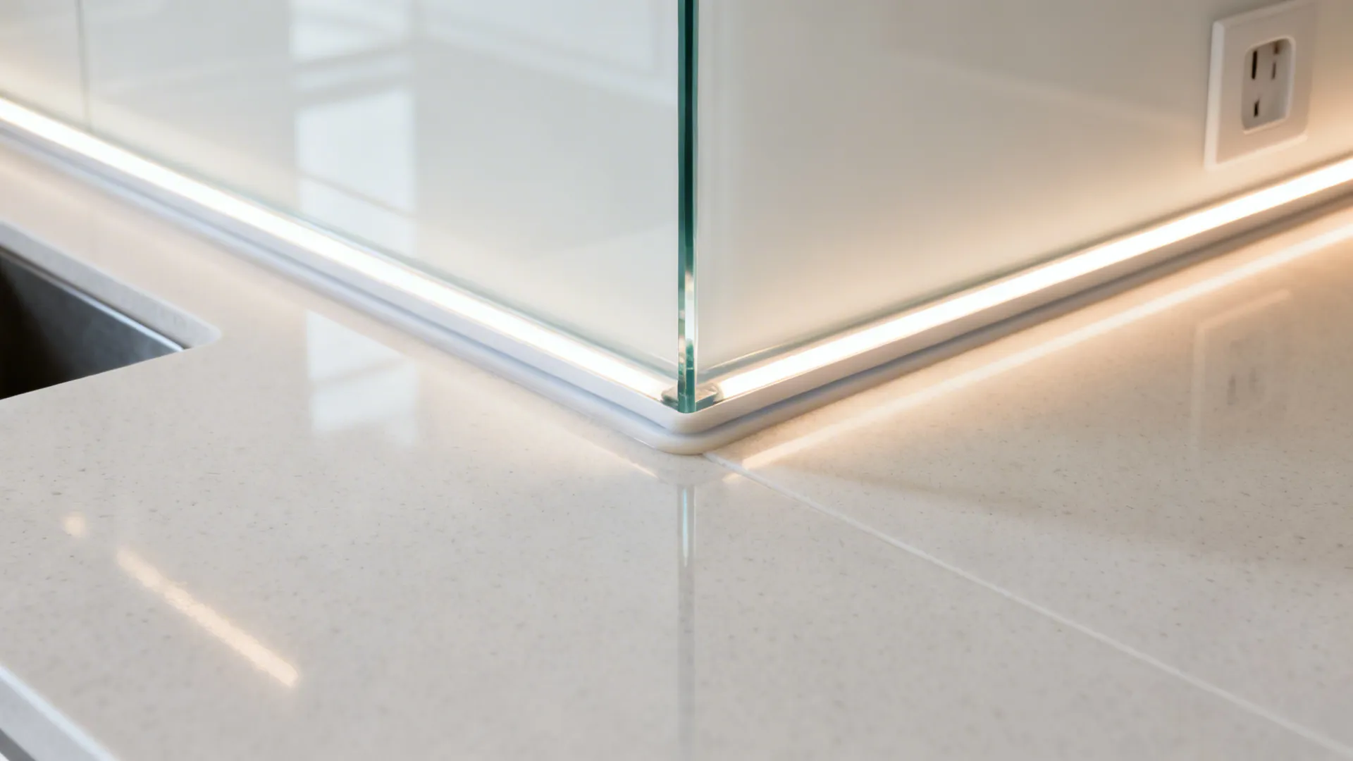 Glass backsplash for light and easy cleaning