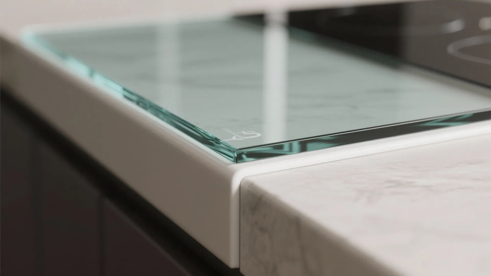 Glass backsplash and reflective touches to bounce light