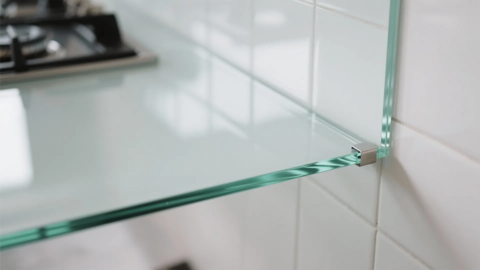 Glass backsplash for openness and easy cleaning