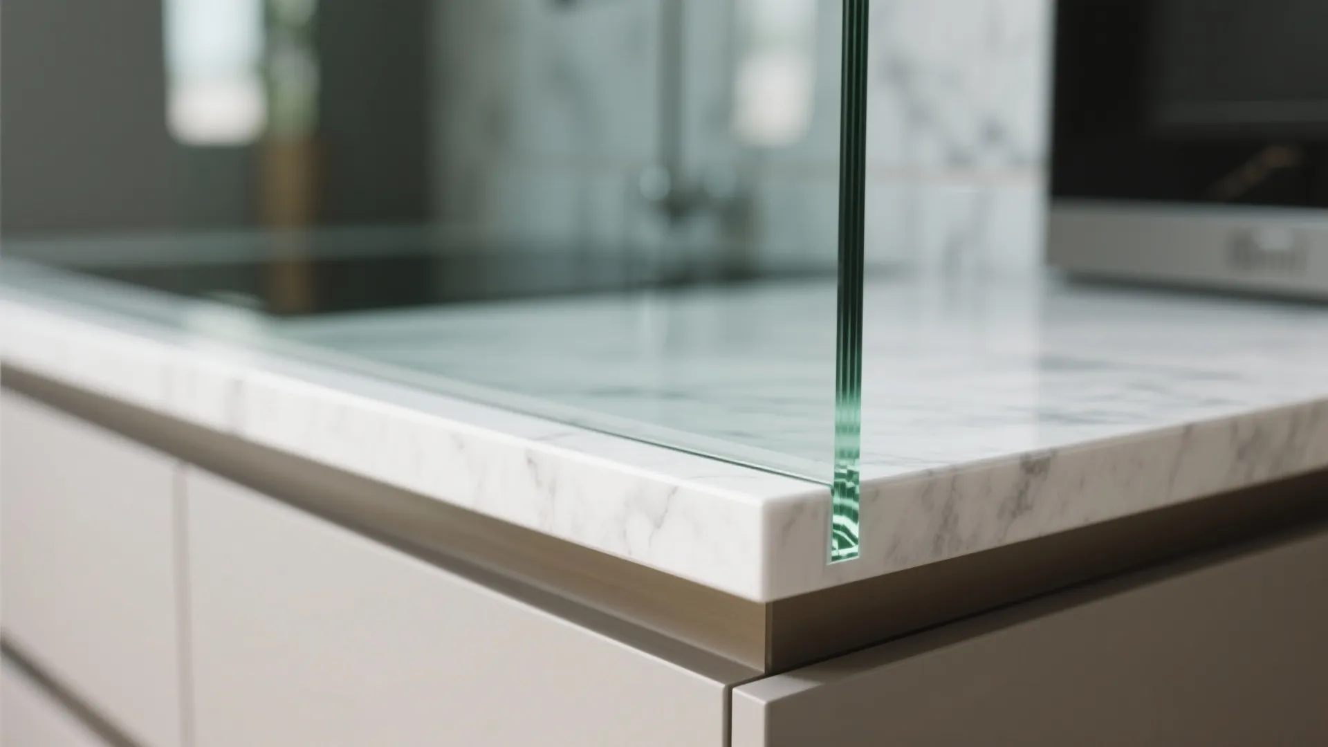 Glass backsplash for airy depth and light play