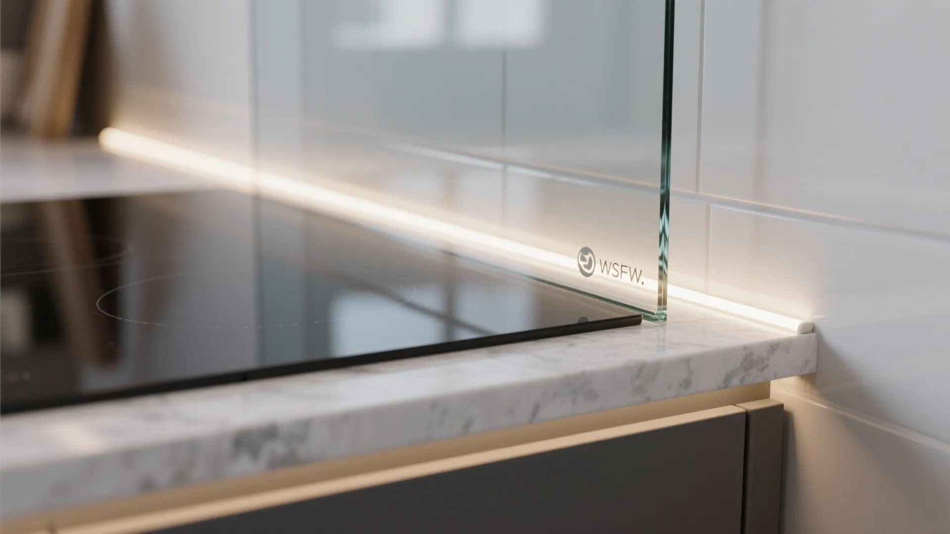 Transparent backsplash for airy feel