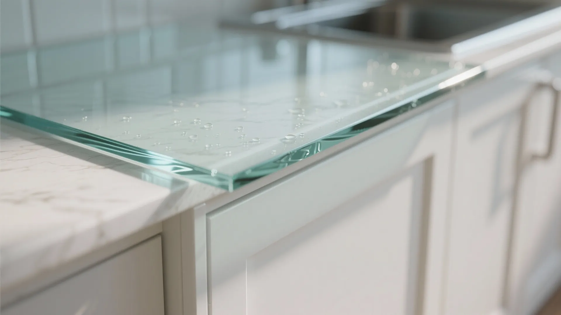 Glass backsplash for a brighter, airier feel